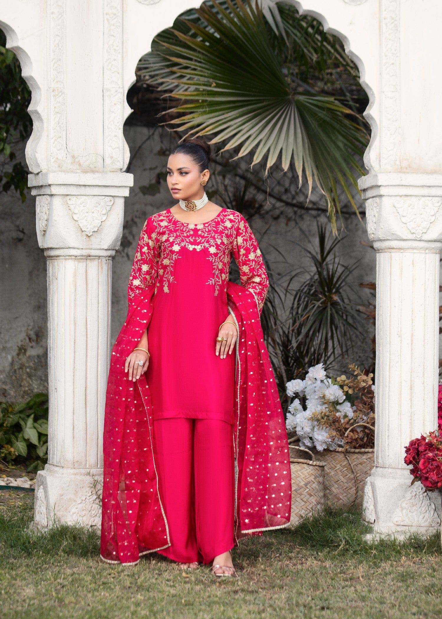 tussar silk Kurta Set in Raspberry pink