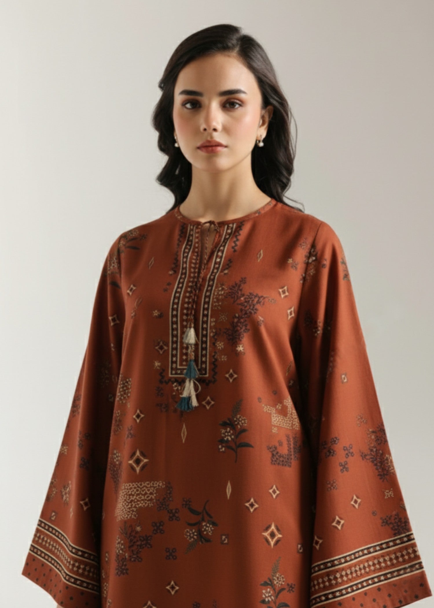 korean raw silk Kurta Set in Rustic brown
