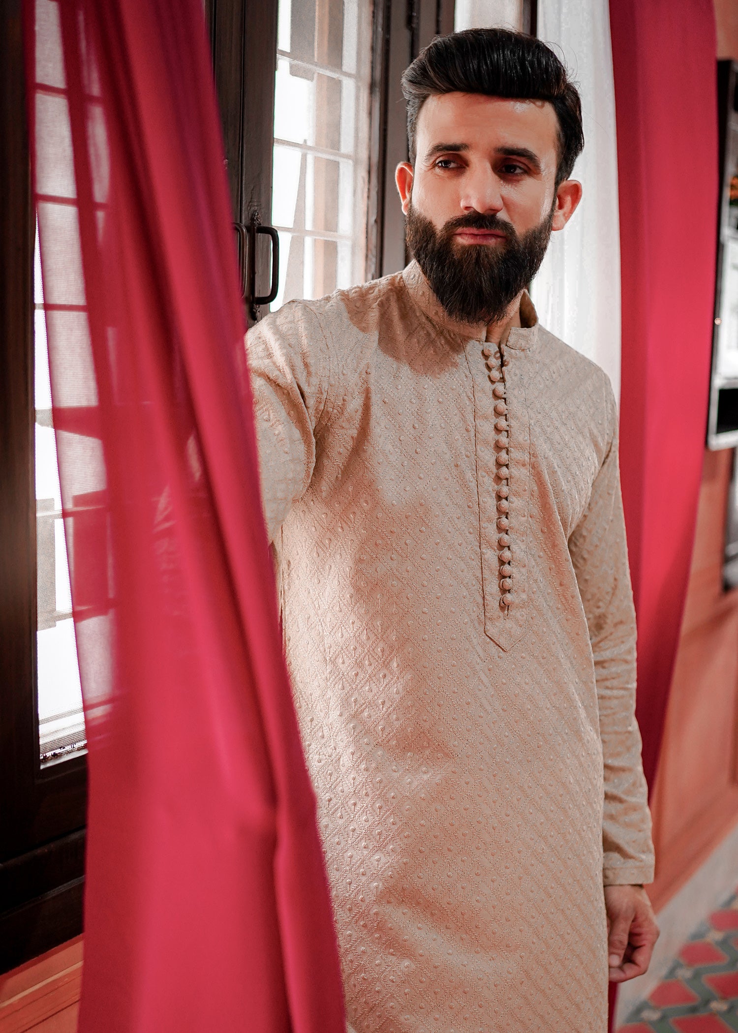chikankari cotton Kurta in Sand brown