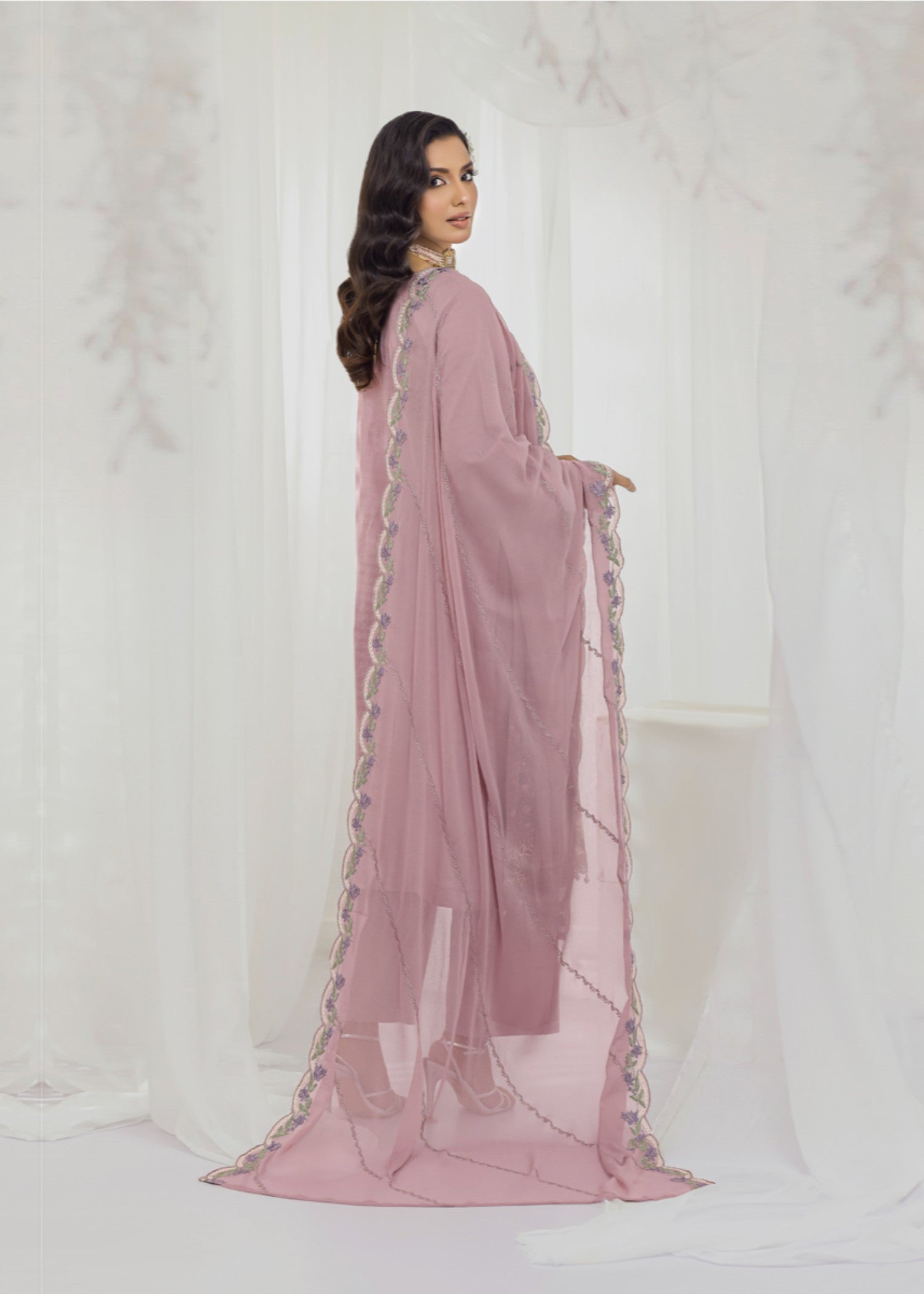 slub cambric Kurta Set in Mauve pink