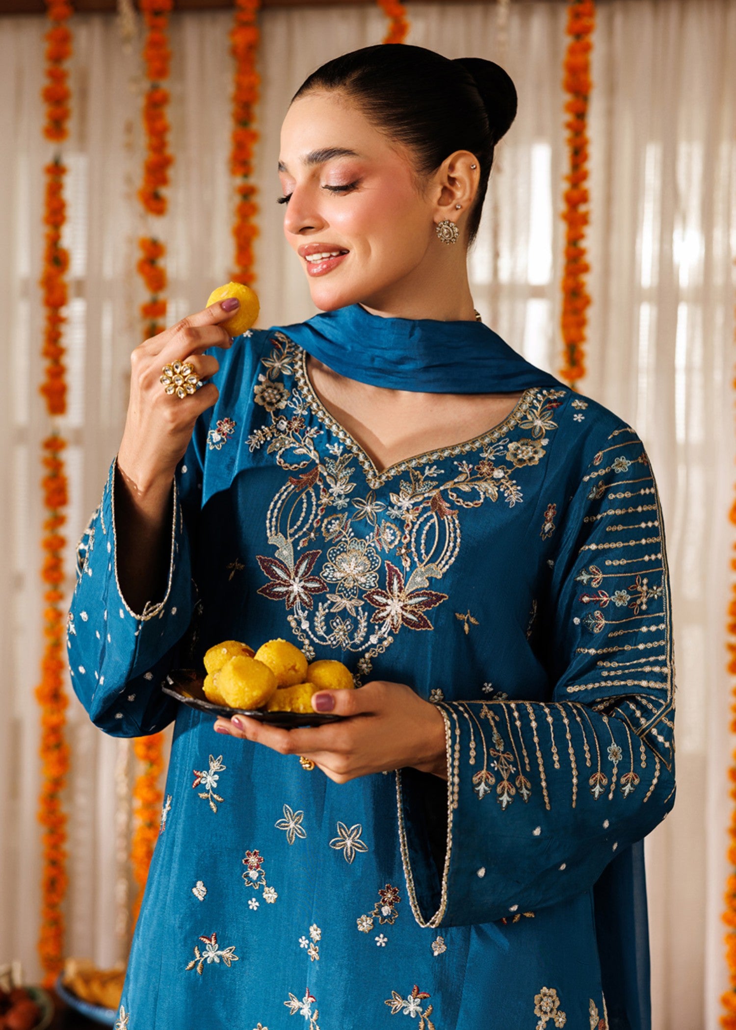 raw silk Kurta Set in Royal blue