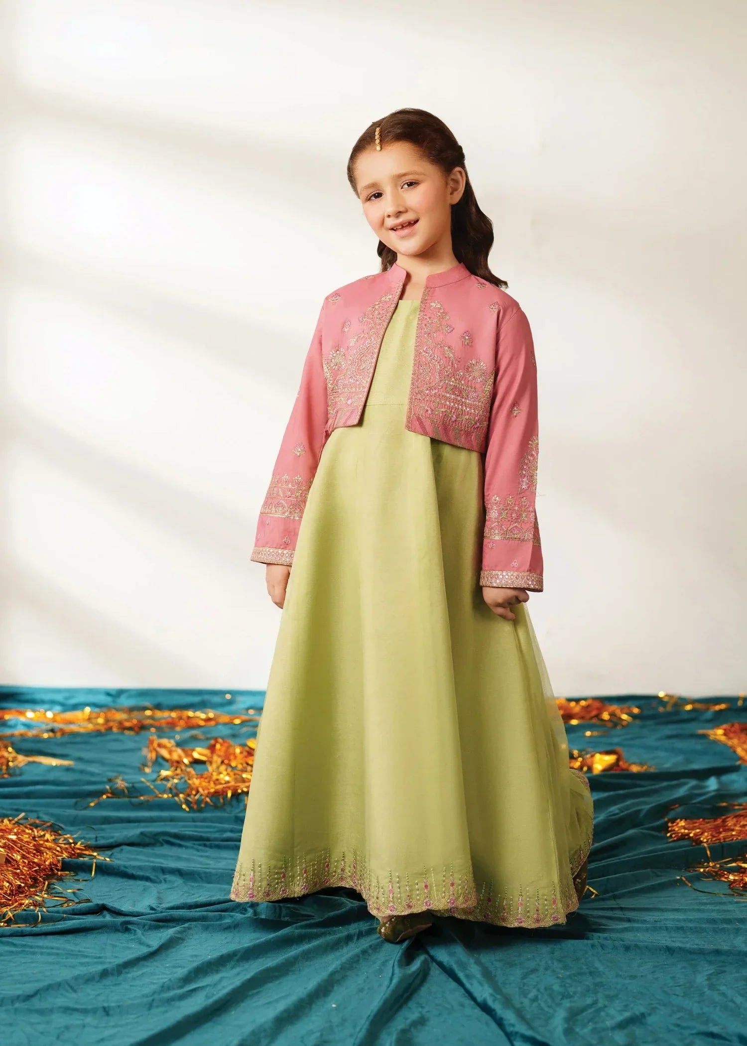 silk Pishwas in Pistachio green