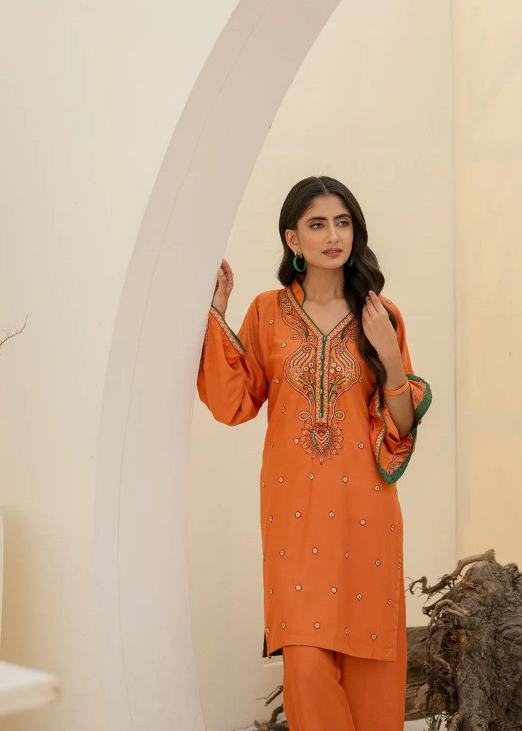 cotail Kurta Set in Coral orange