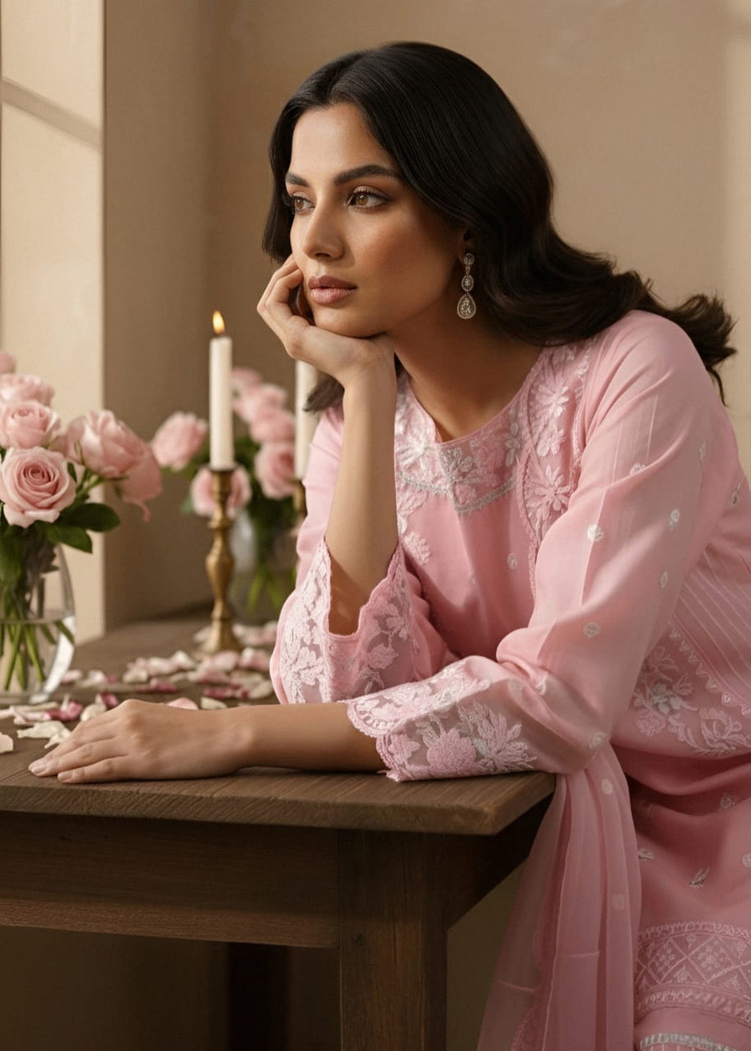 organza Kurta Set in Baby pink