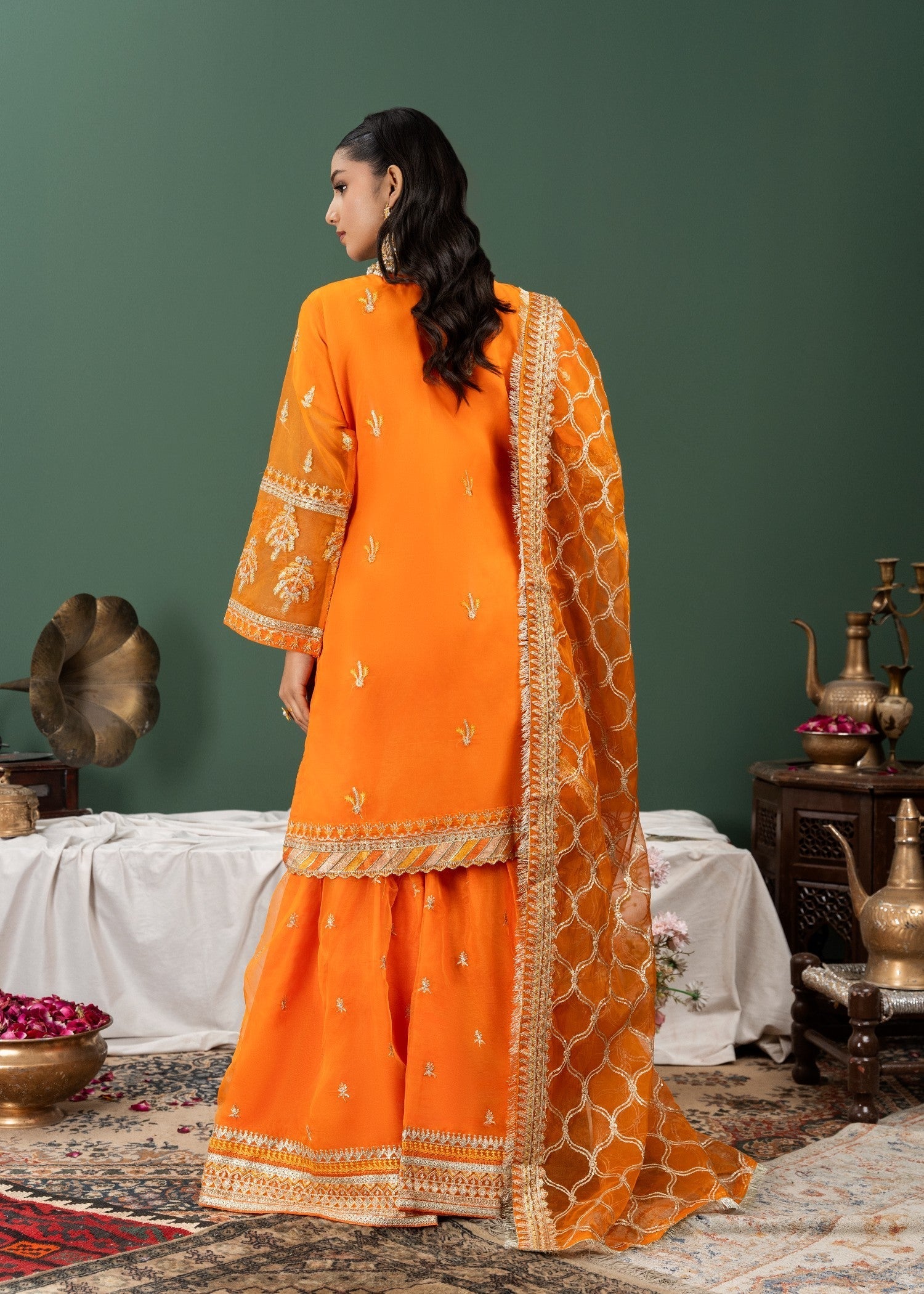 organza Gharara in Orange