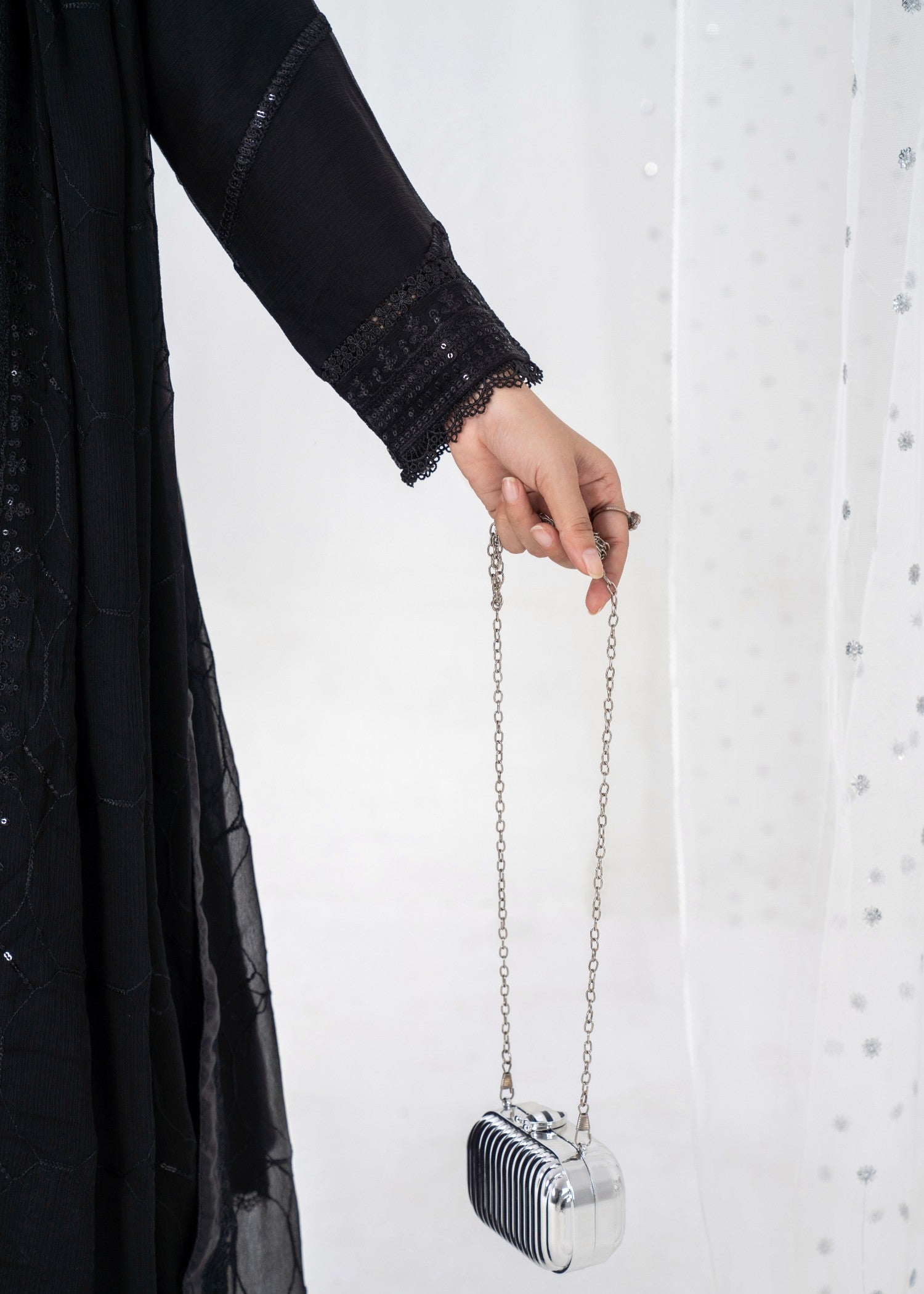 pk crinkle chiffon Kurta Set in Black