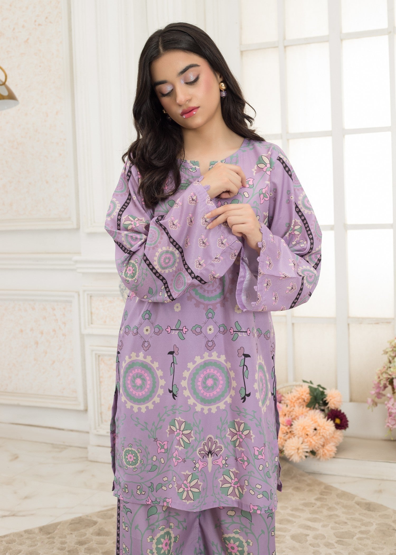 polyester crepe Co Ord Sets in Bright lavender