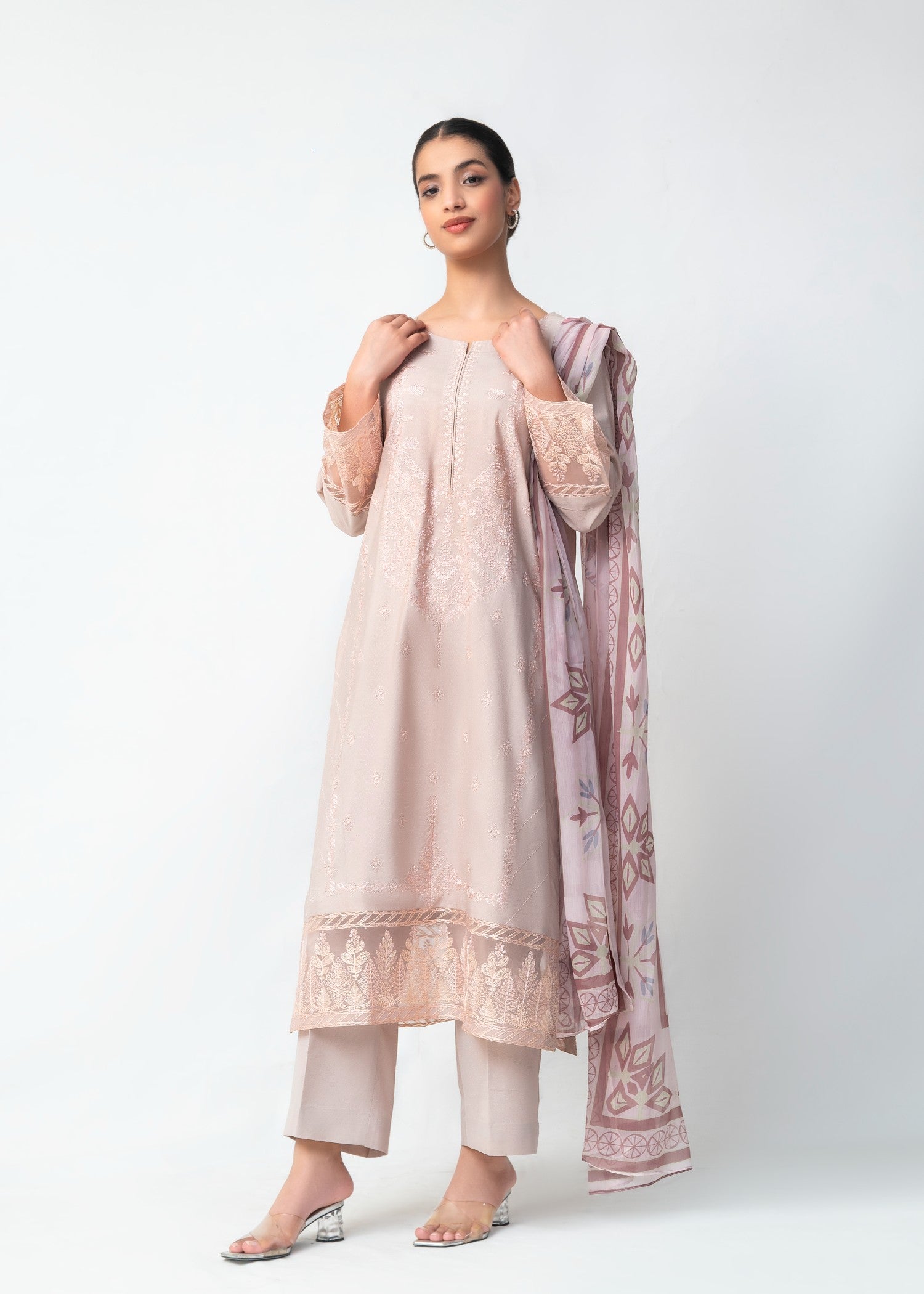 karandi Kurta Set in Indian pink
