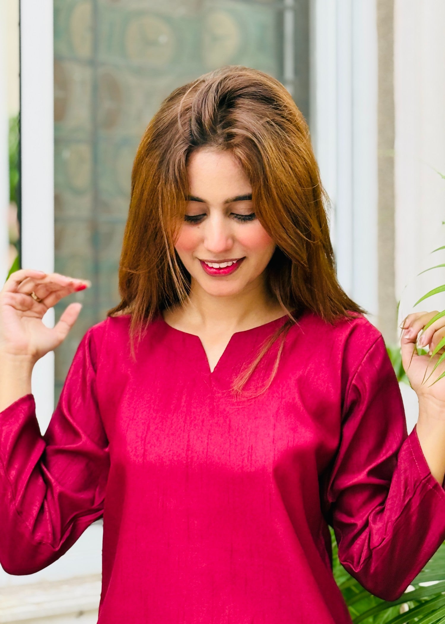 viscose raw silk Co Ord Sets in Maroon