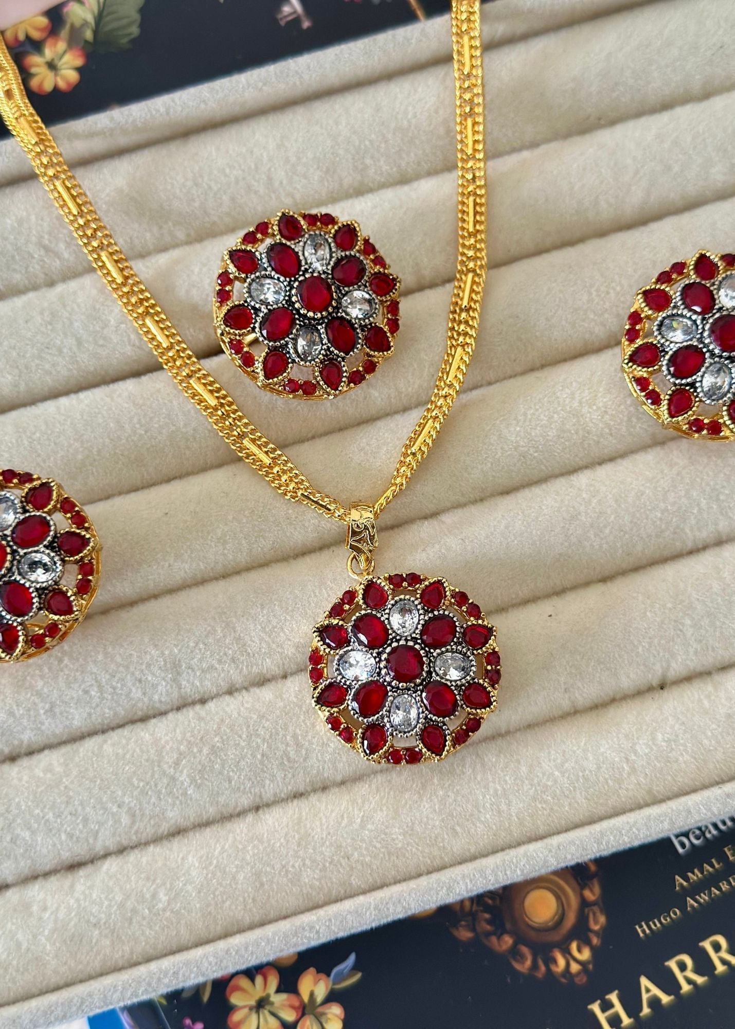 Jewelry Set in Ruby red Color by - Trendy Women Jewelry Set NMY2782