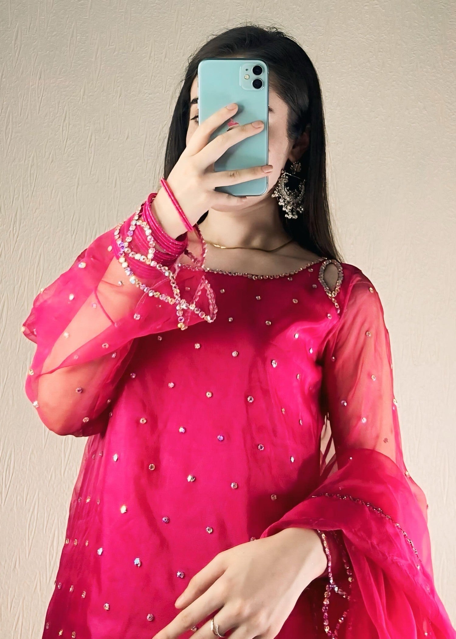 kattan silk Kurta Set in Shocking pink