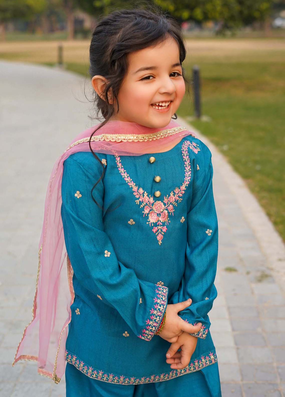 raw silk Gharara in Turquoise