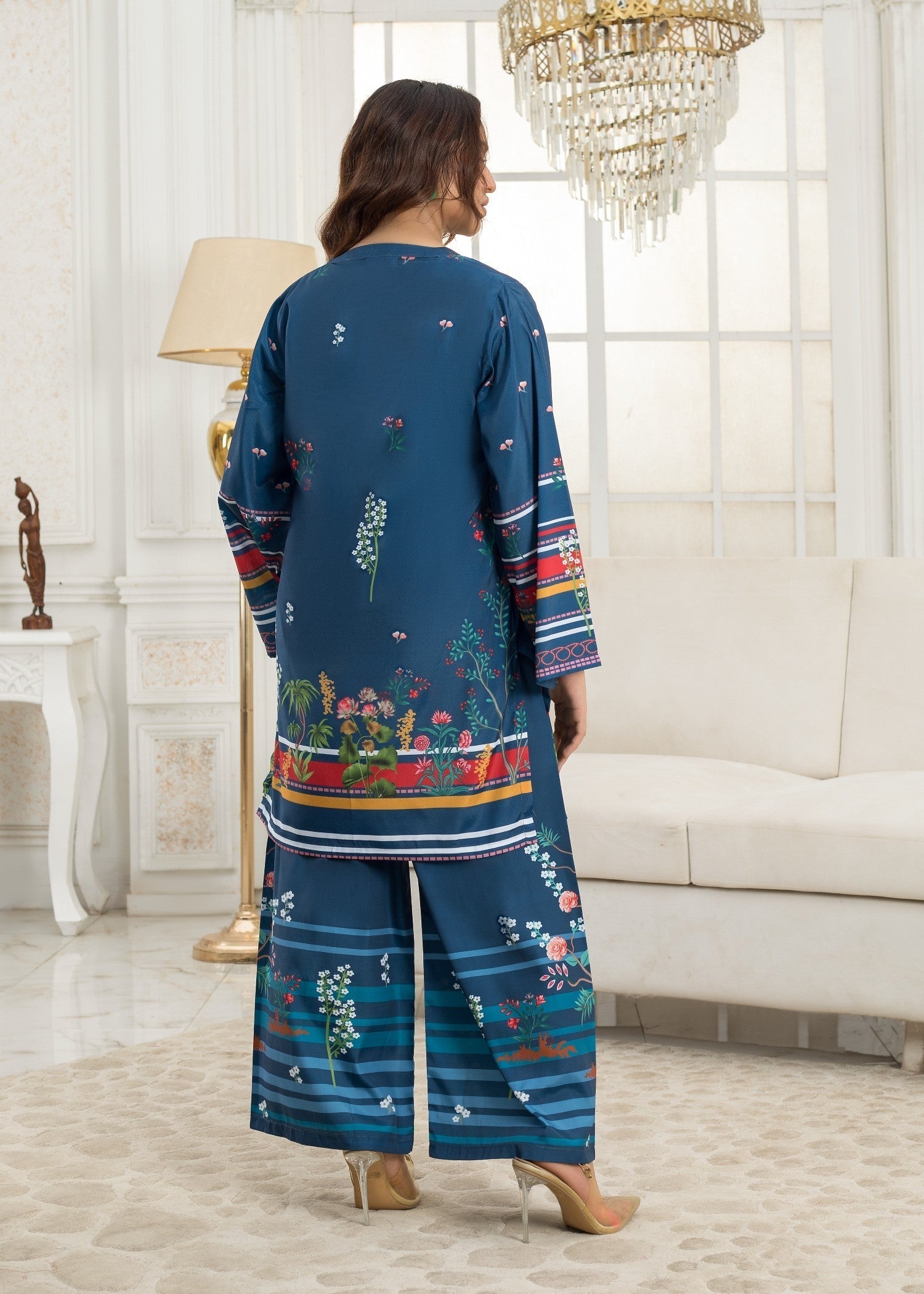 polyester crepe Co Ord Sets in Steel blue