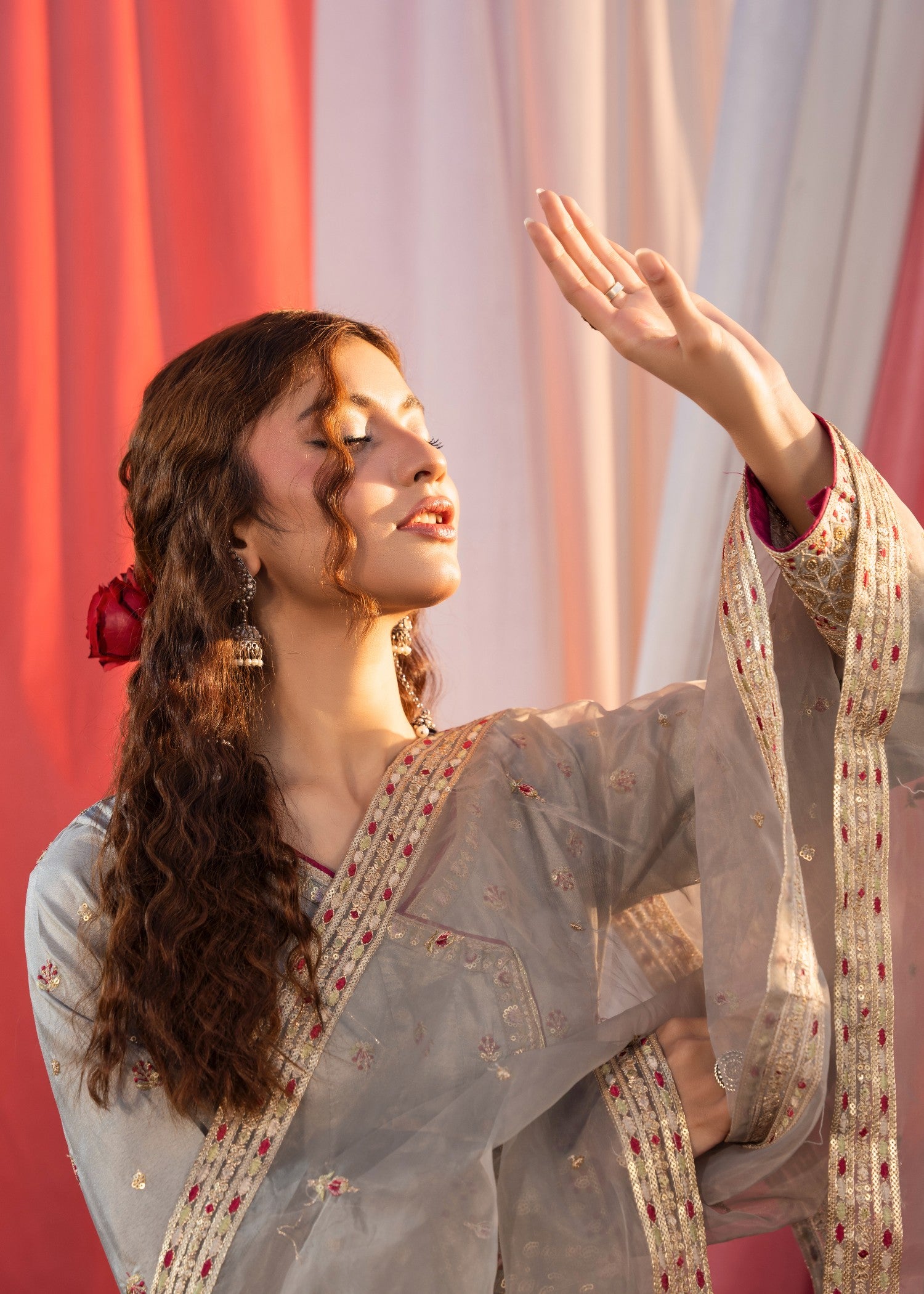 silk Angrakha in Ash grey
