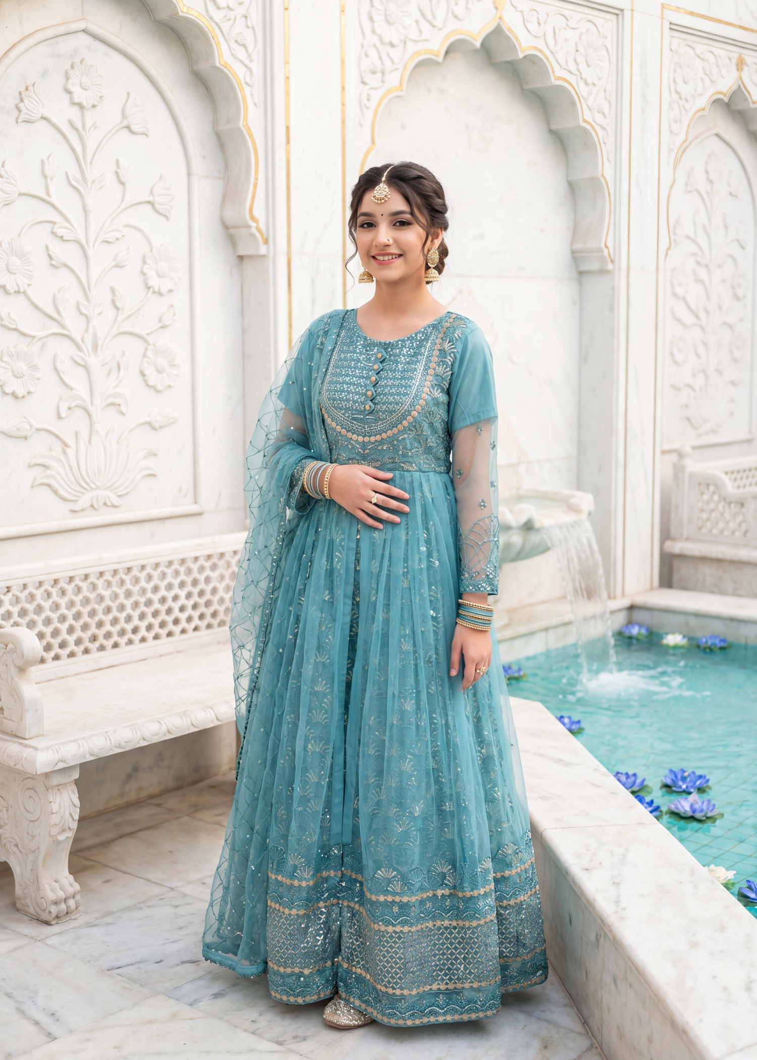 net Pishwas in Turquoise