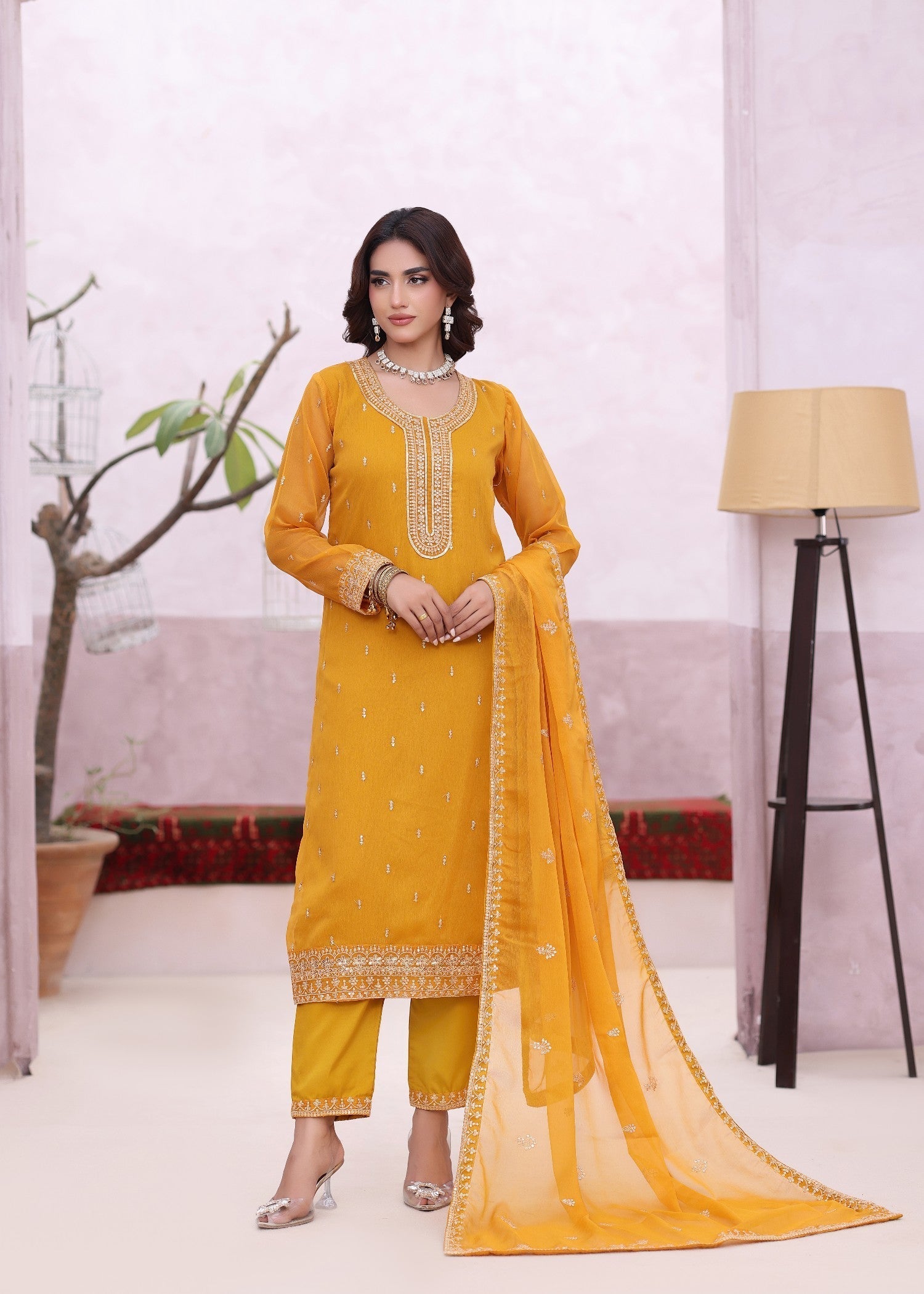 chiffon Kurta Set in Mustard