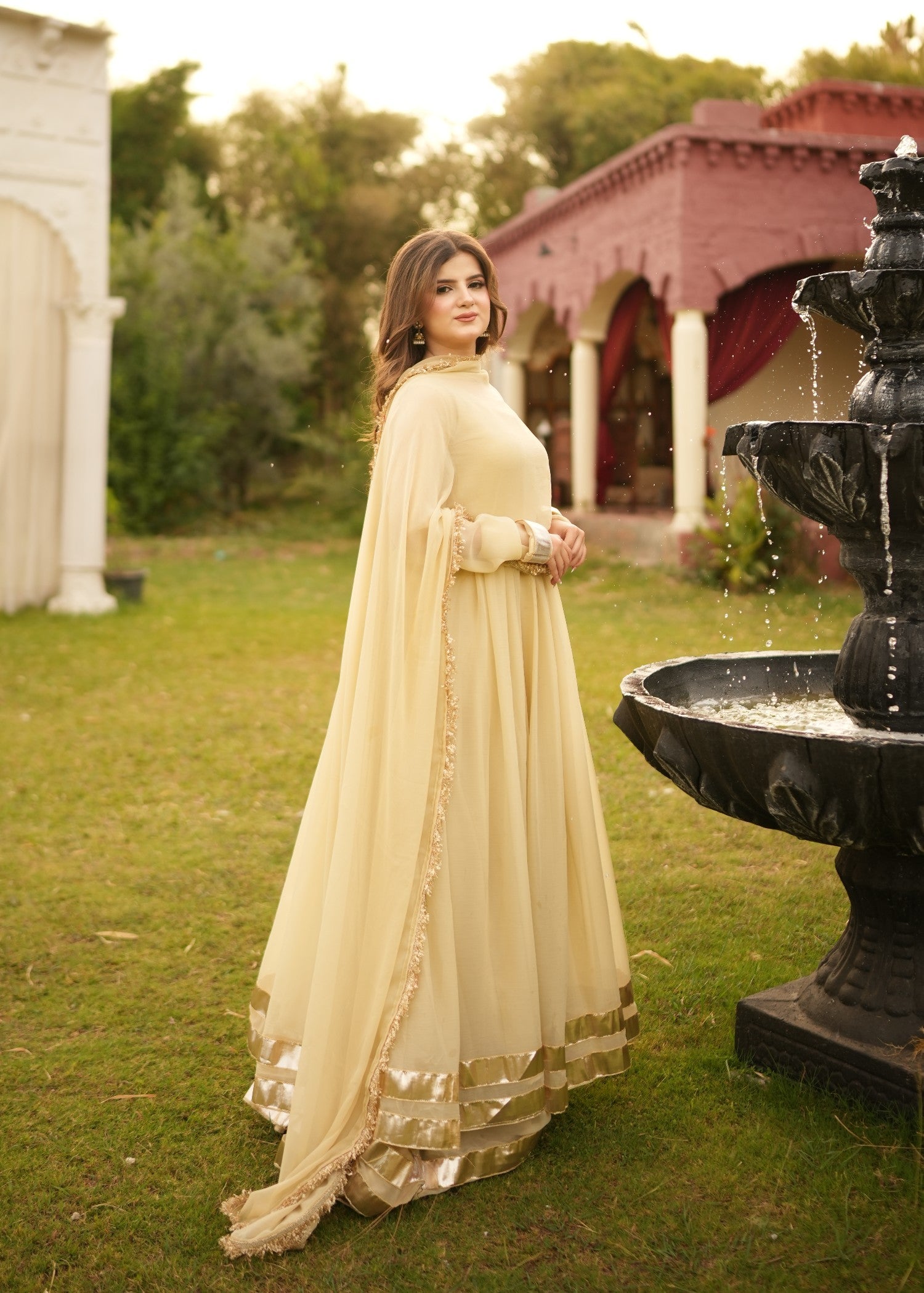 bemberg crinkle chiffon Maxi in Gold