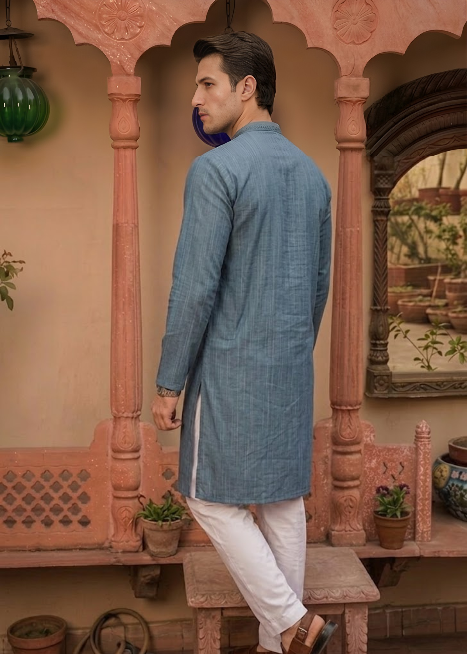 wash & wear Kurta in Carolina blue