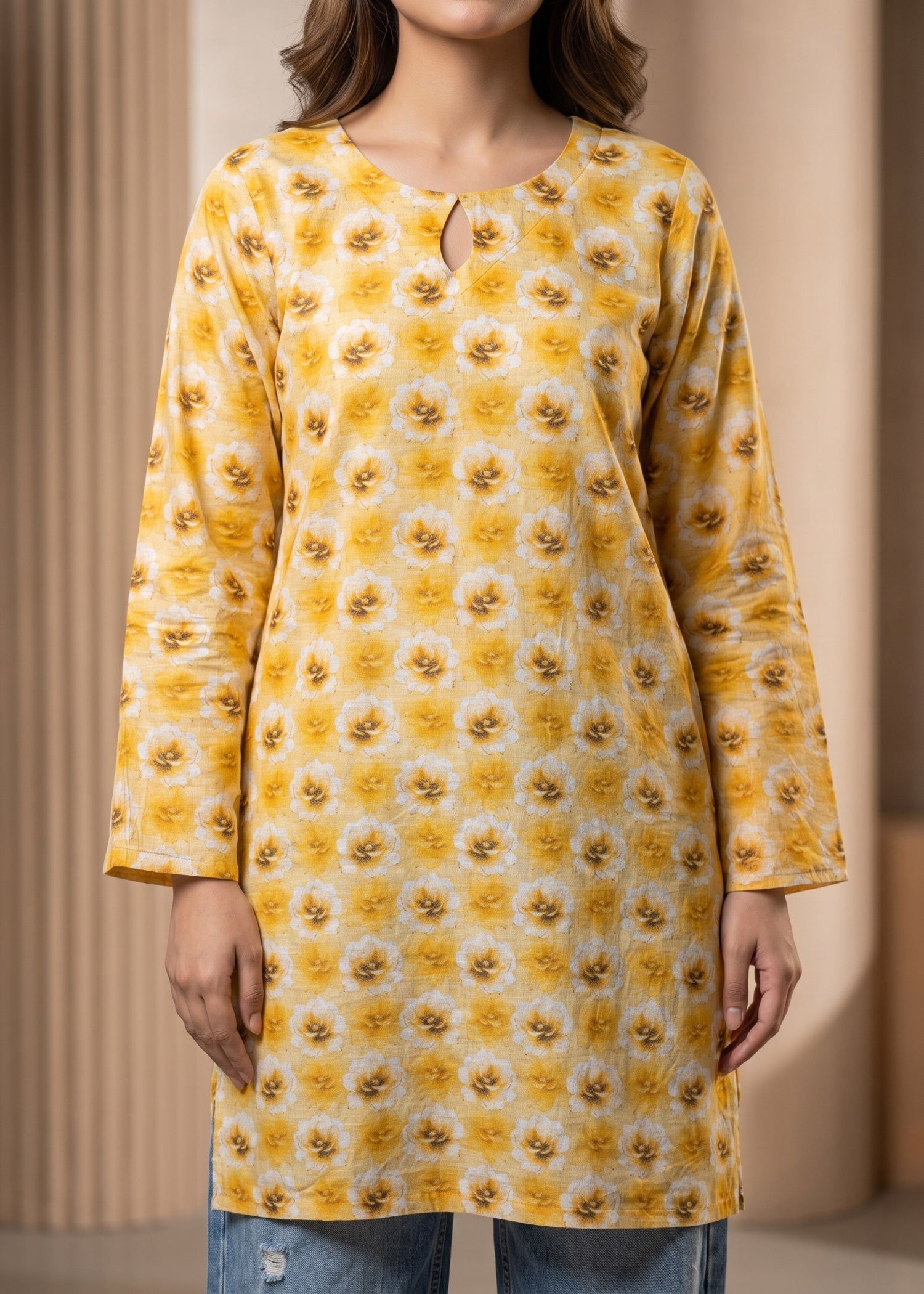 lawn cotton Kurti in Pale yellow