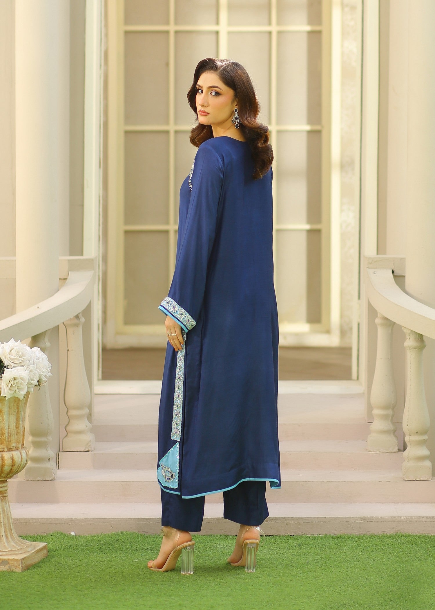 silk Kurta Set in Midnight blue