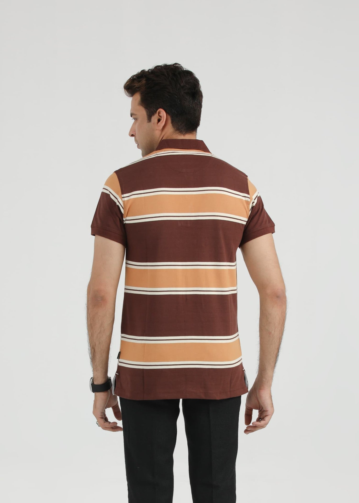 single jersey knit Polo Shirt in Camel brown