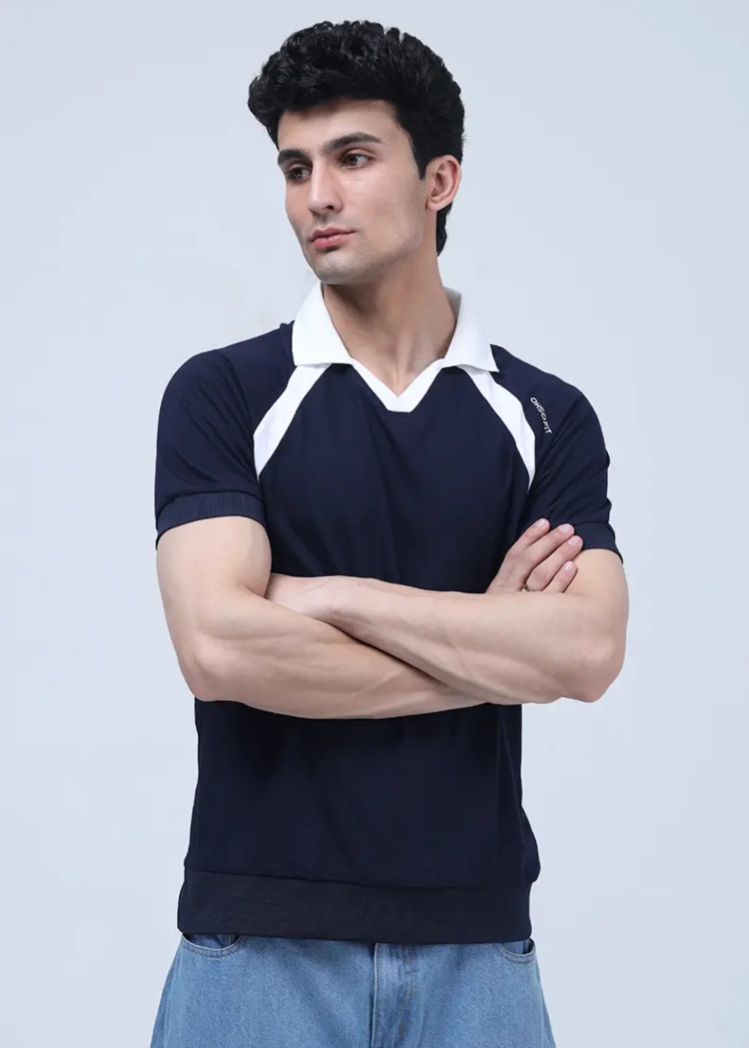 cotton Polo Shirt in Blue by Oh So Fit