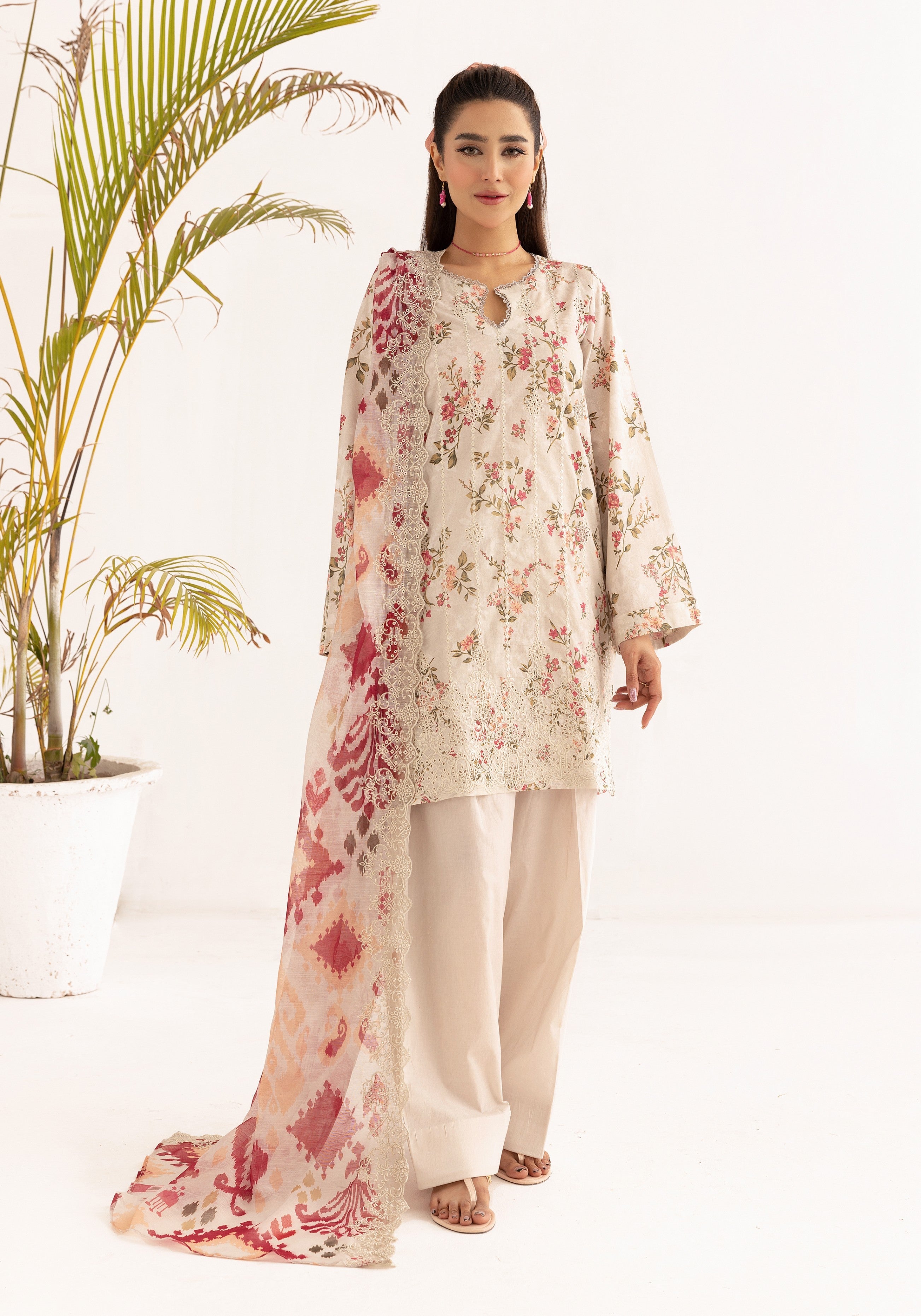 cambric Kurta Set in Light pink