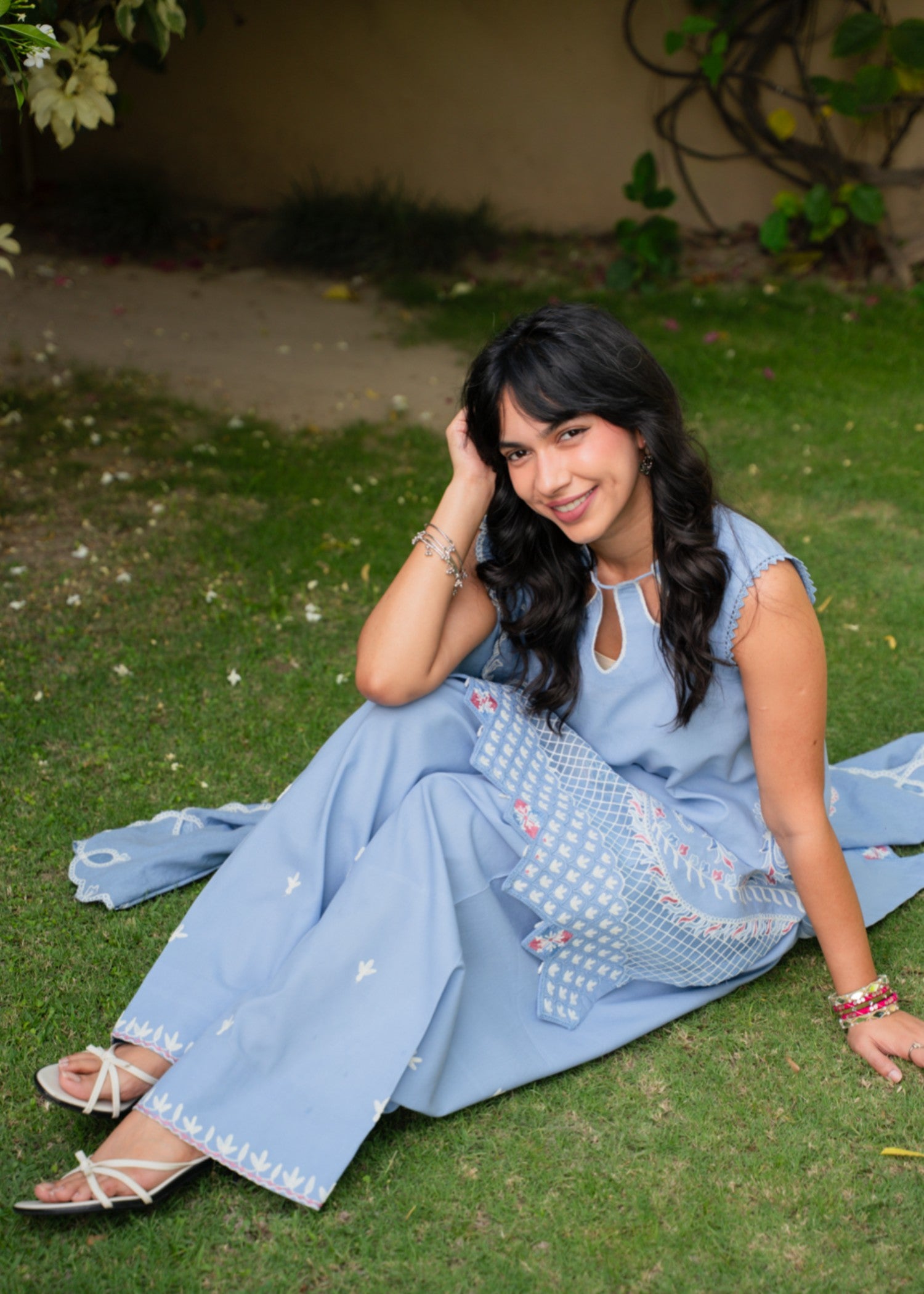 lawn cotton Kurta Set in Sky blue