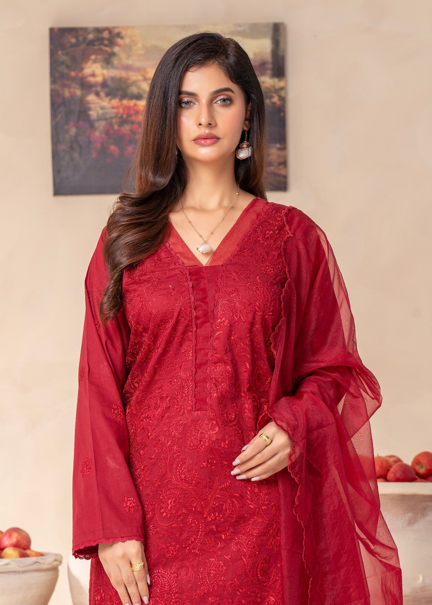 lawn cotton Kurti in Red