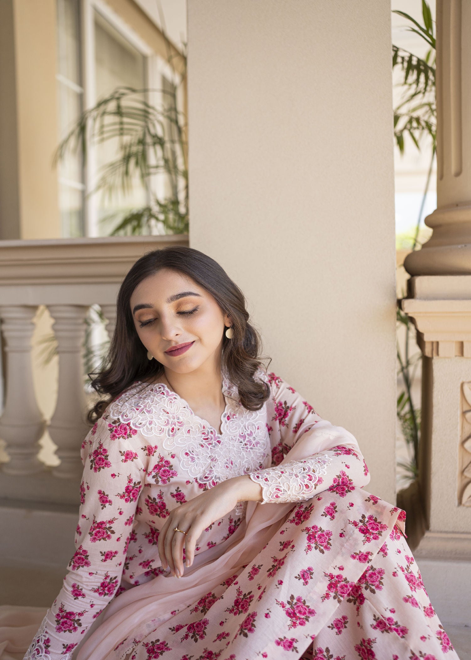 lawn Sharara in Pastel pink