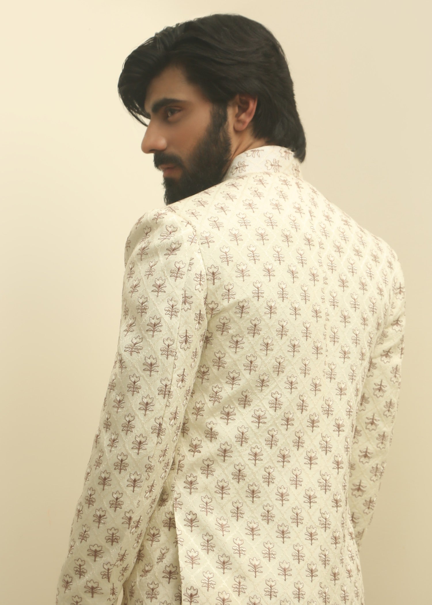 raw silk Prince Coat in Off-white