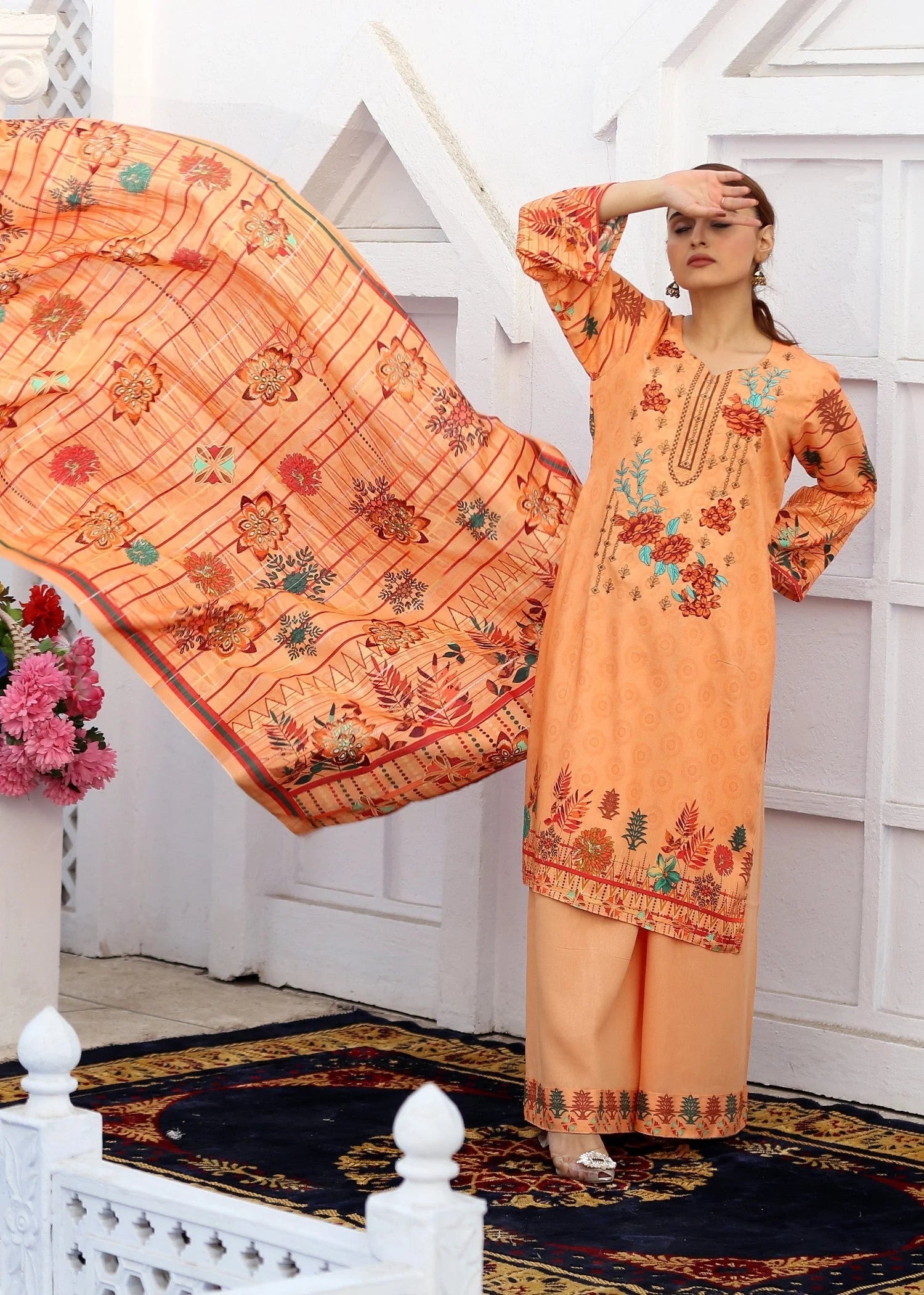 karandi Kurta Set in Peach pink