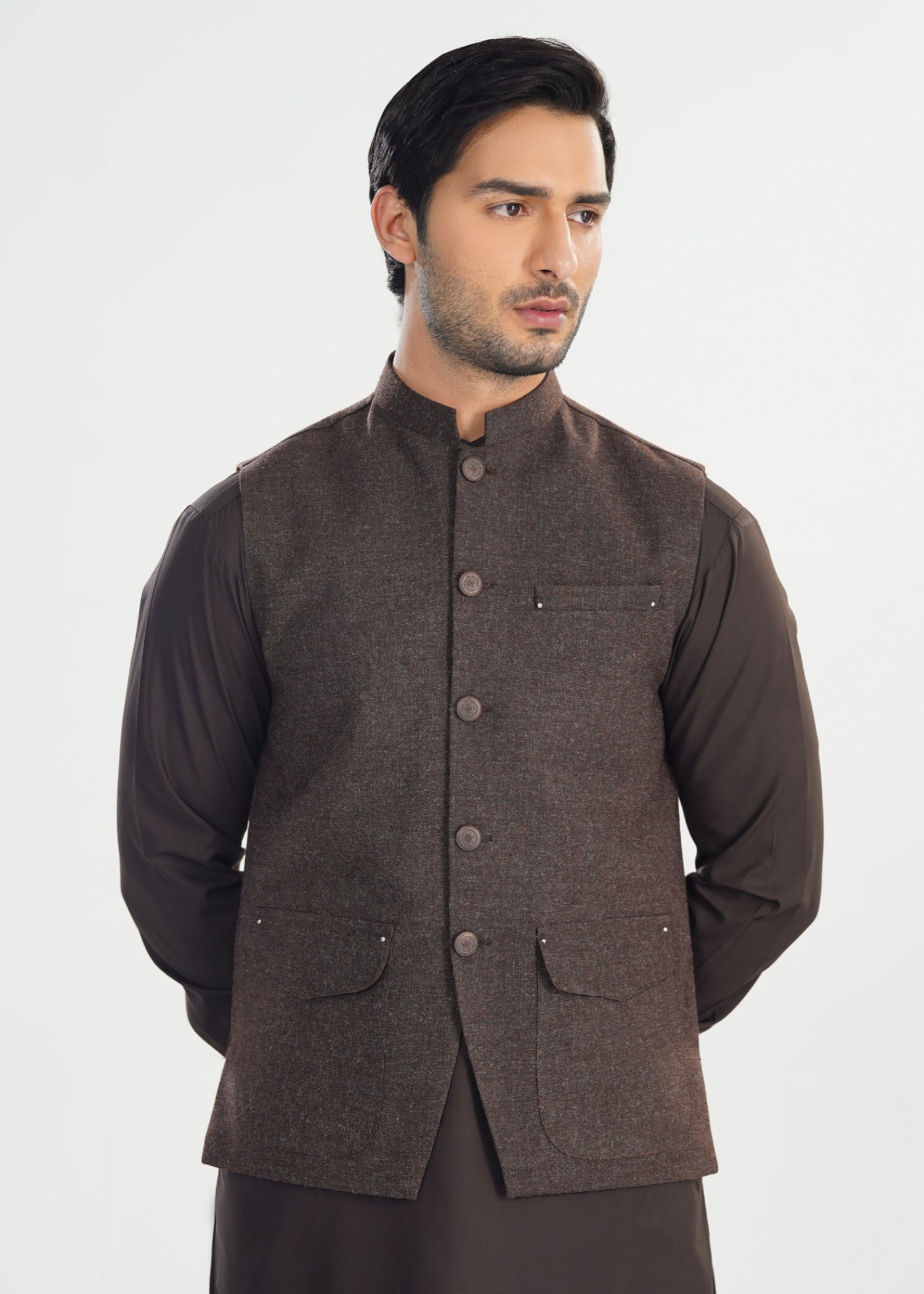 wool Waistcoat in Dark brown