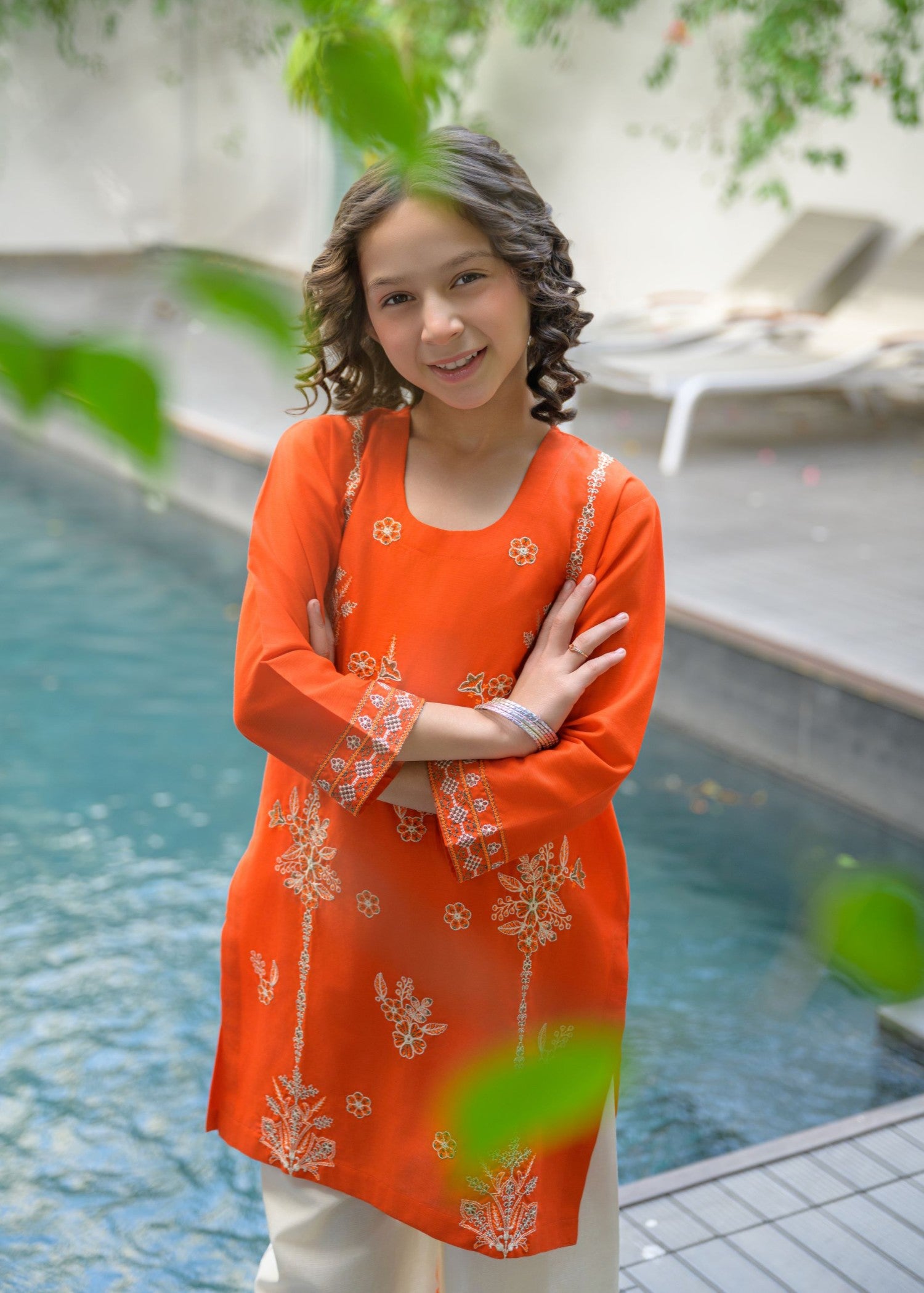 lawn Kurta Set in Orange