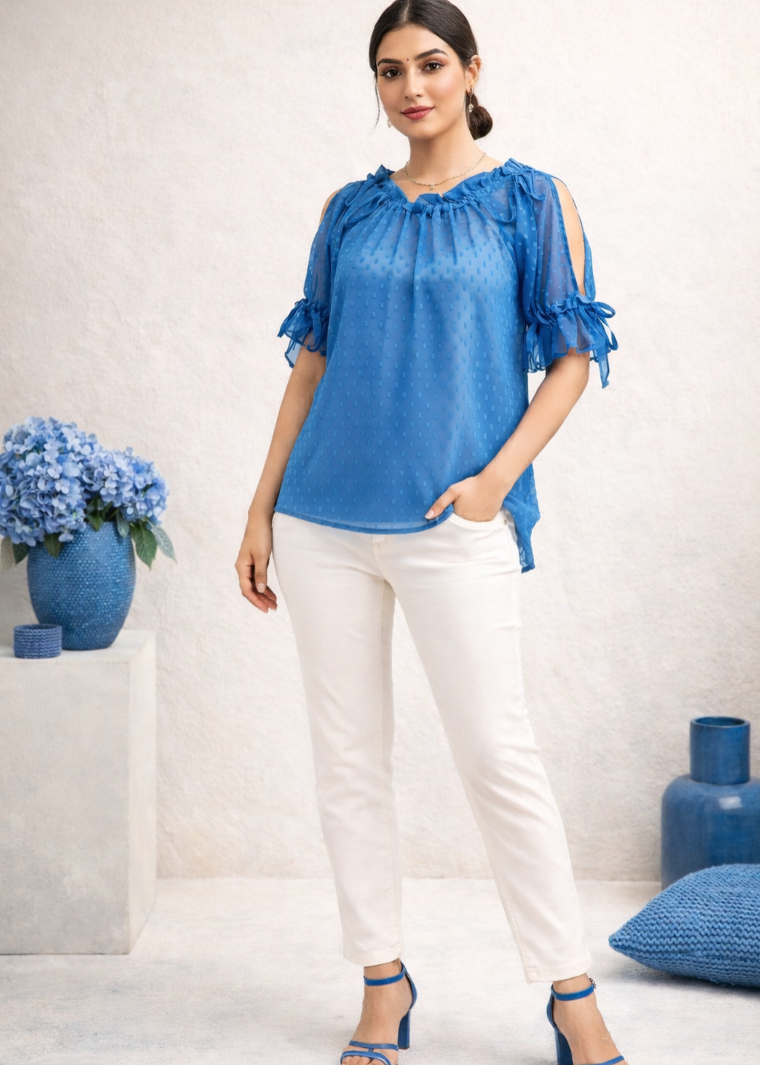 chiffon Top in Sapphire blue