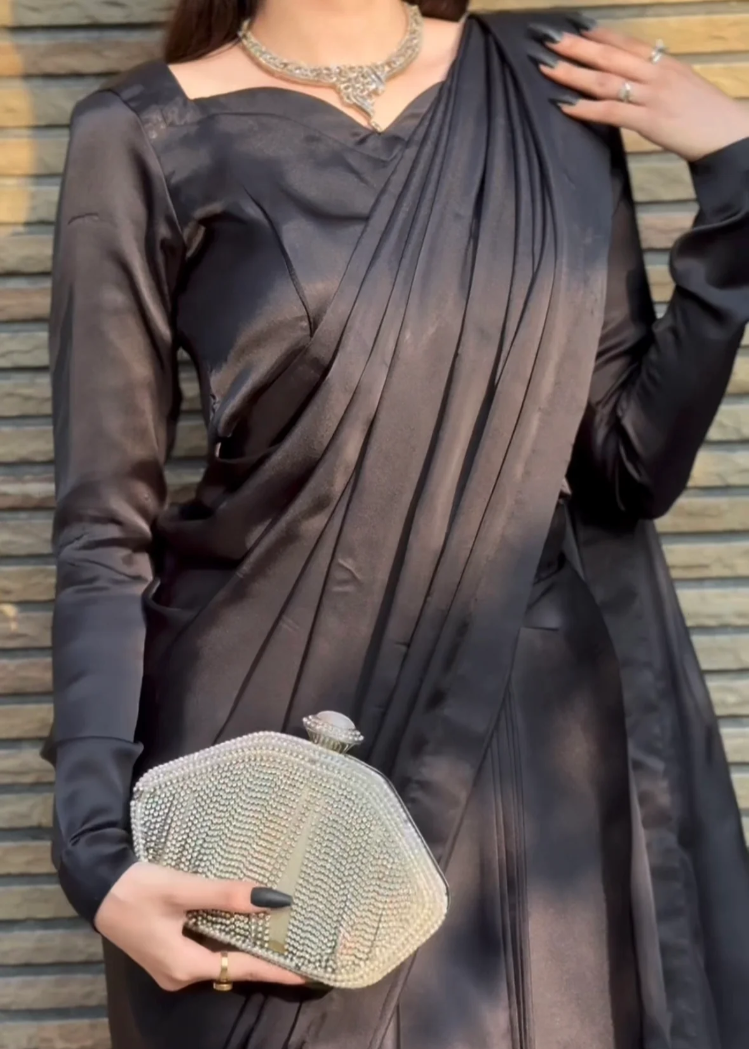 satin silk Saree in Black
