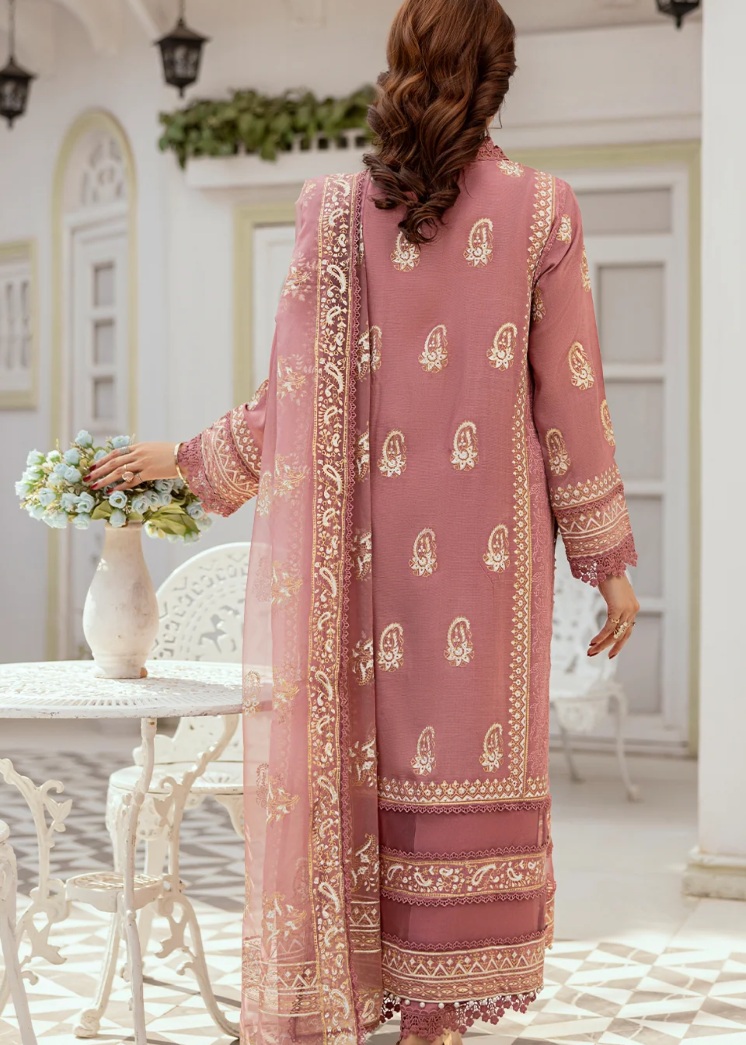 raw silk Unstitched in Mauve pink