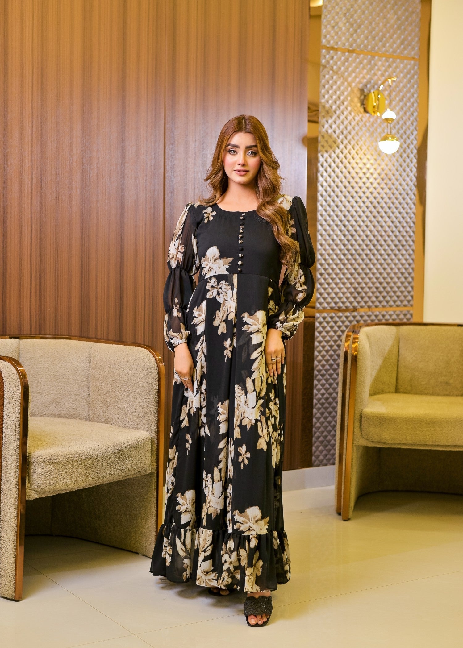 polyester chiffon Maxi in Black