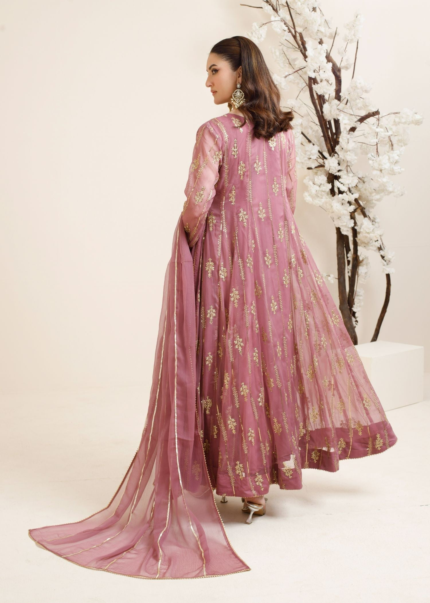 chiffon Anarkali in Mauve