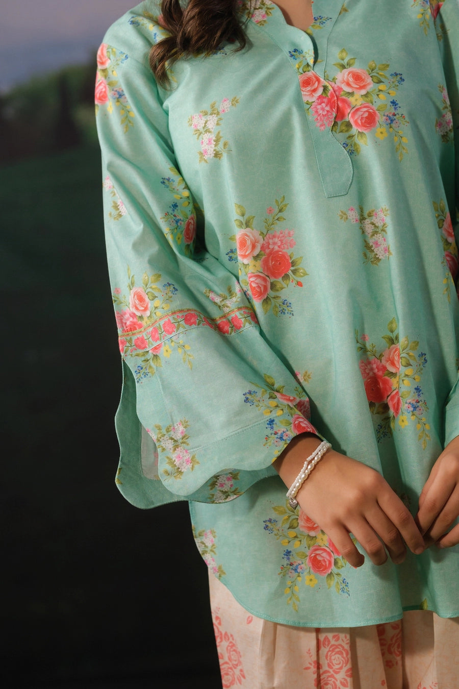 lawn cotton Kurta Set in Aquamarine