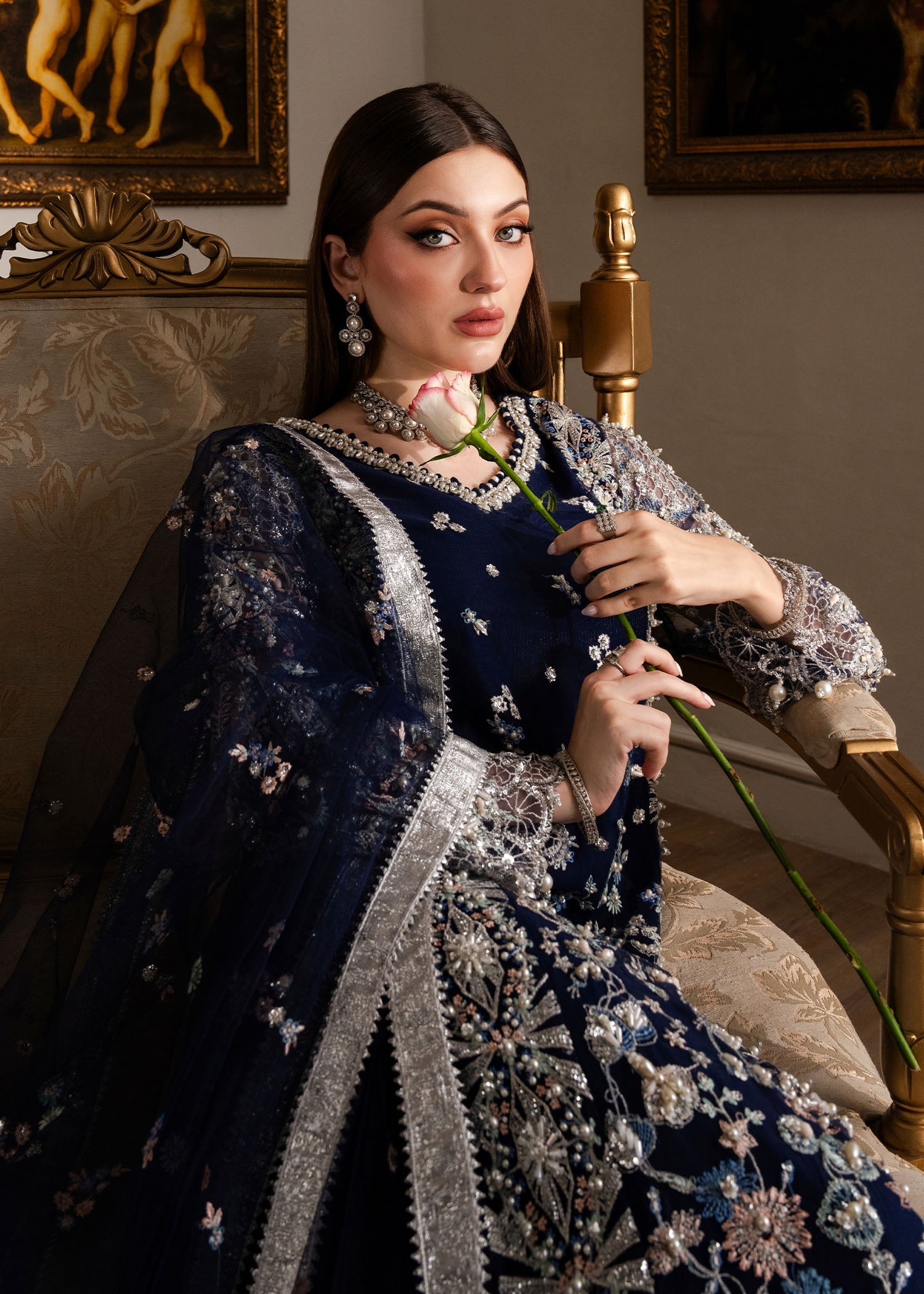 net Sharara in Navy blue