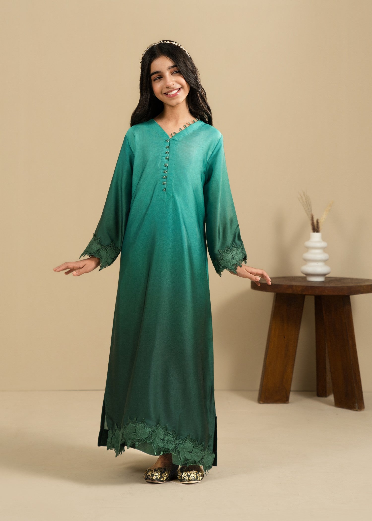 silk Kurta Set in Bottle green