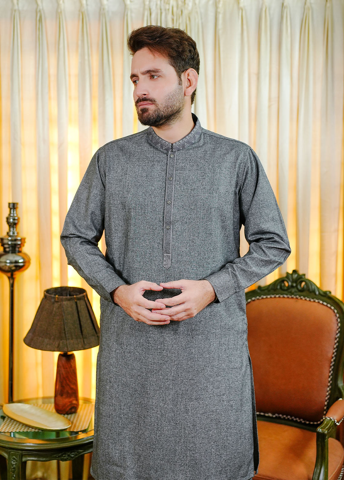 acrylic wool Shalwar Kameez in Grey