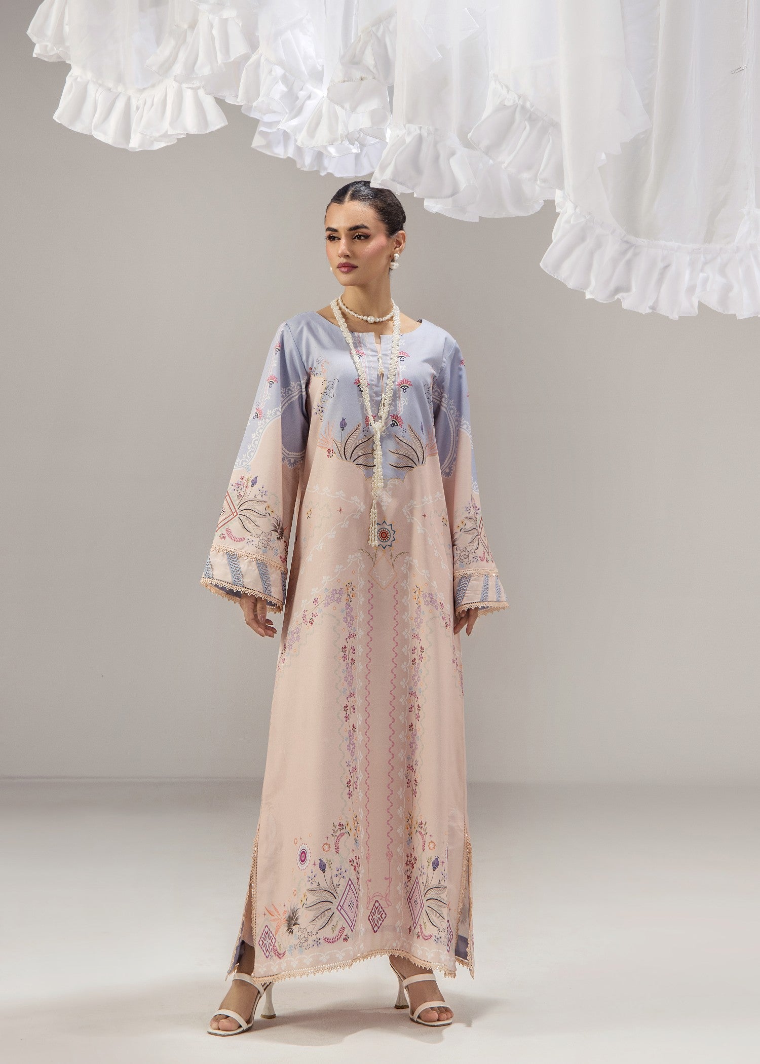 poly lawn Kaftan in Blush pink