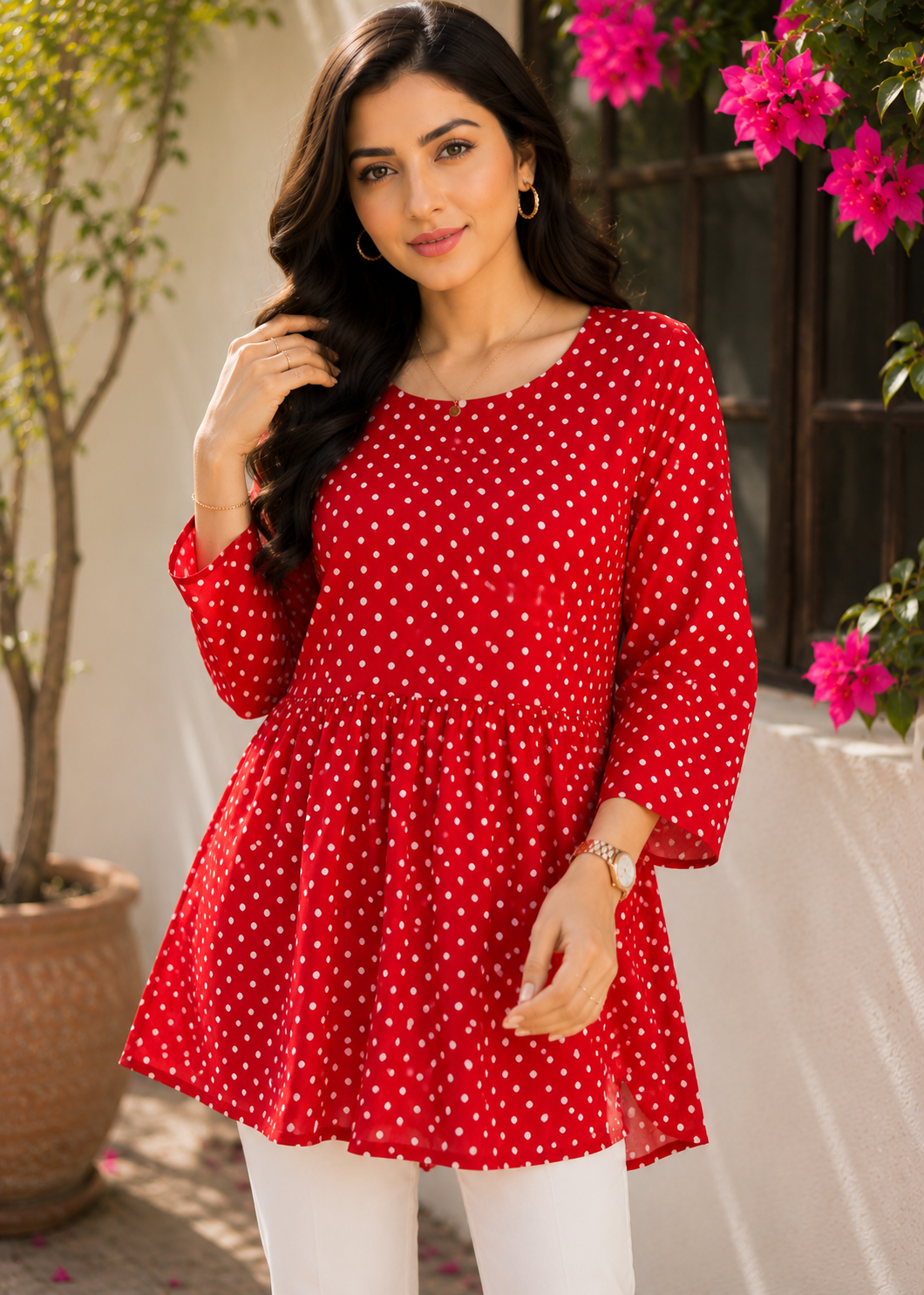 chiffon polyester Tunic in Red