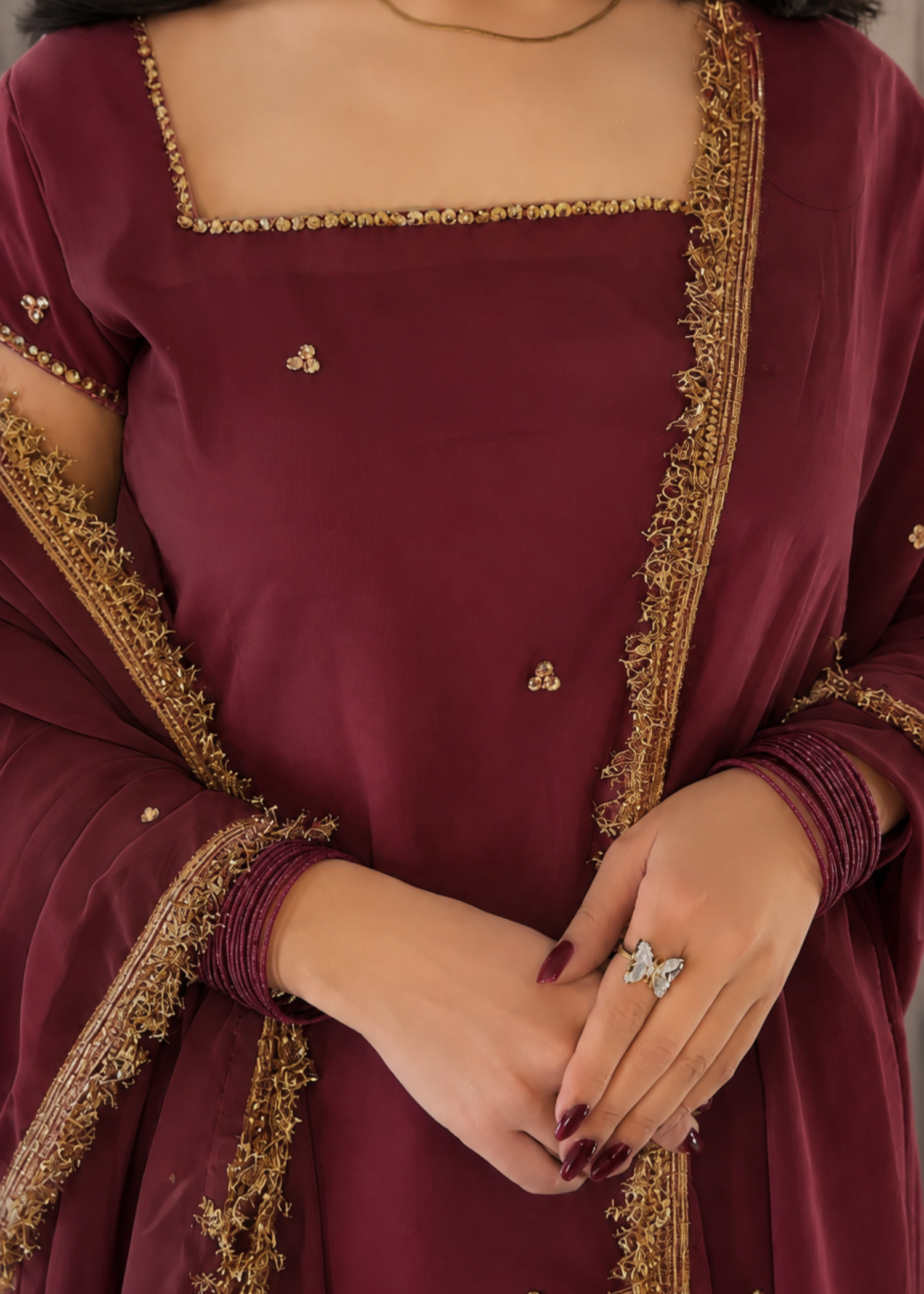 lawn Sharara in Ruby red