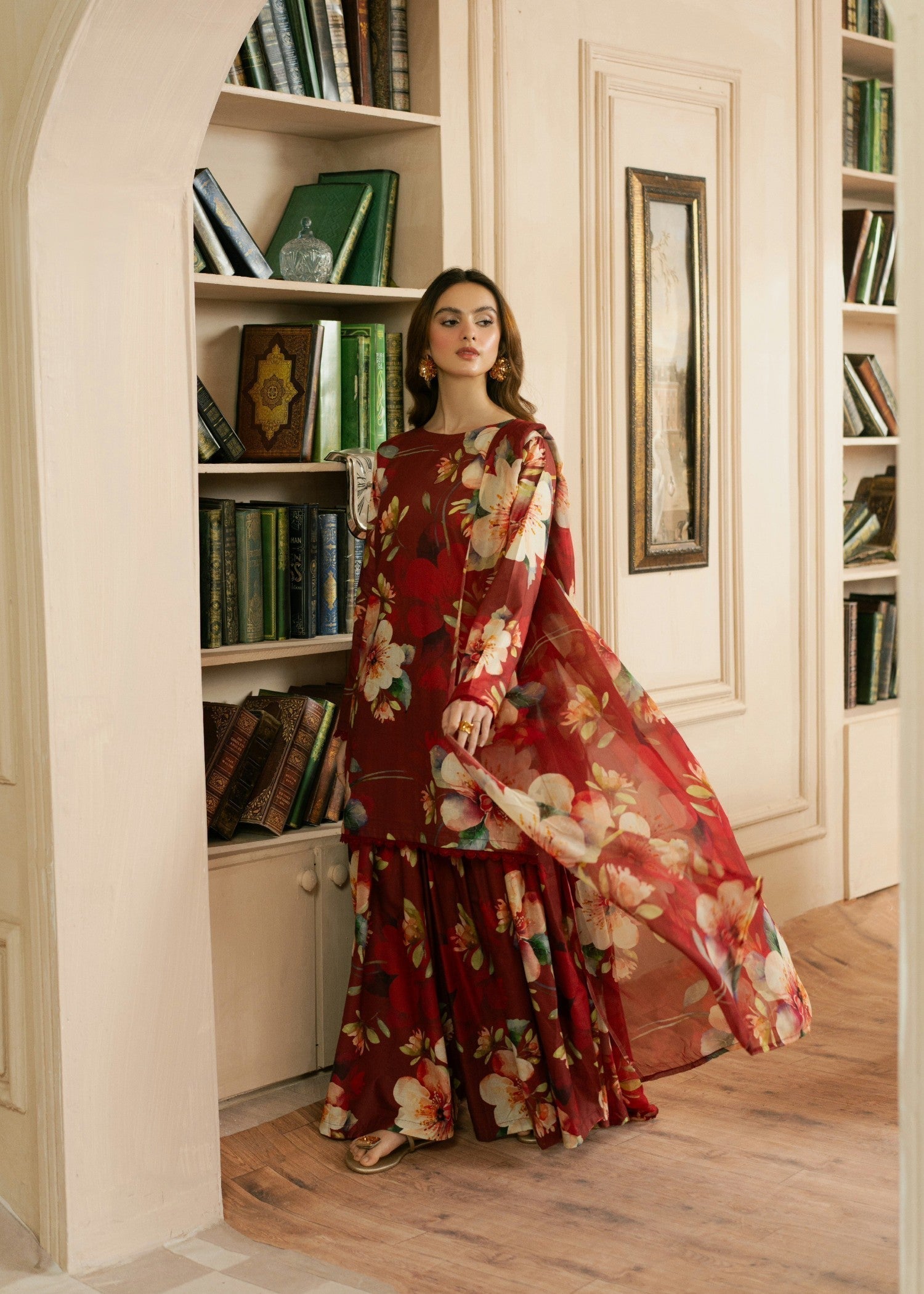 lawn Sharara in Maroon