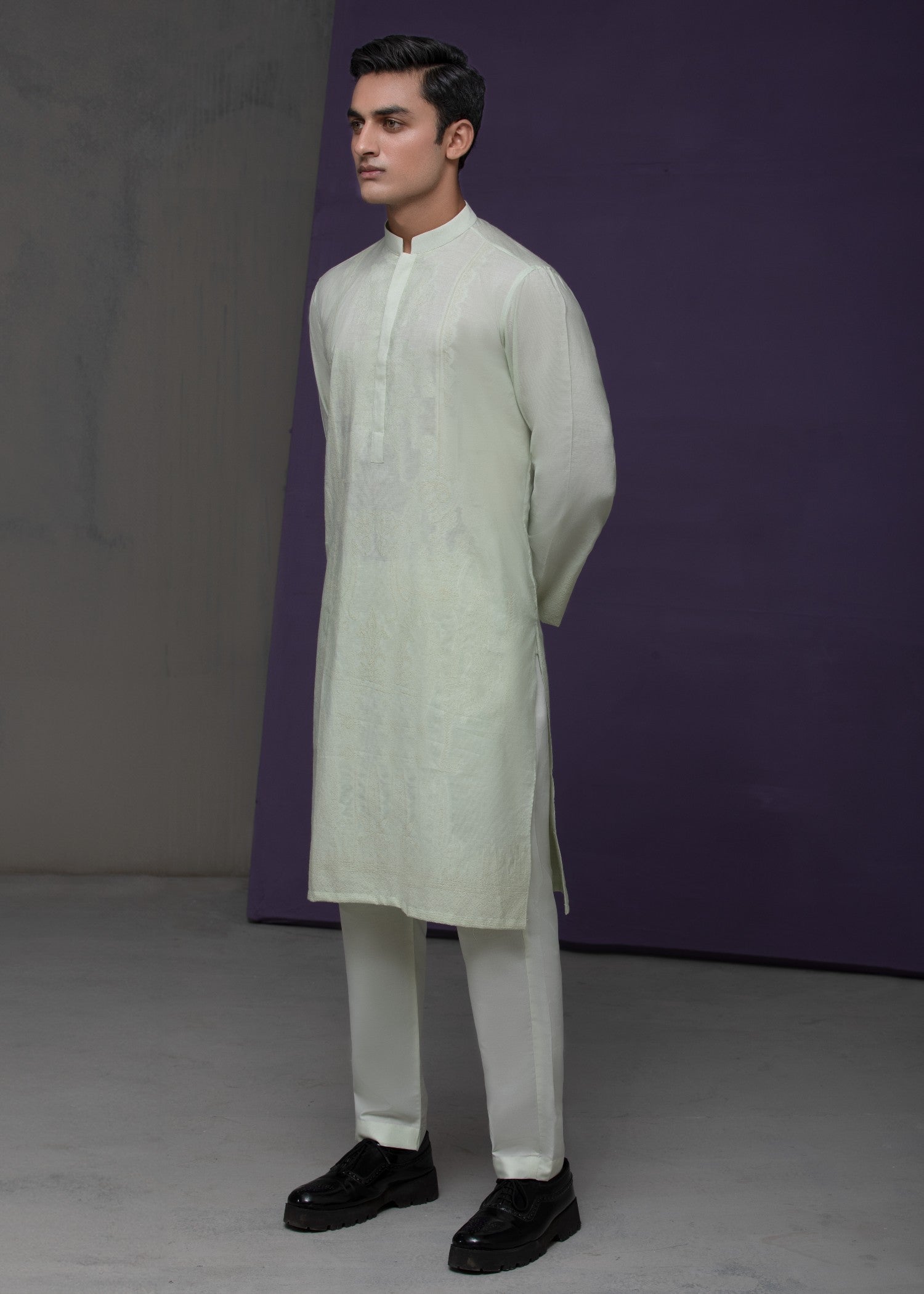 cotton silk Kurta Set in Mint green by House Of Arsalan Iqbal