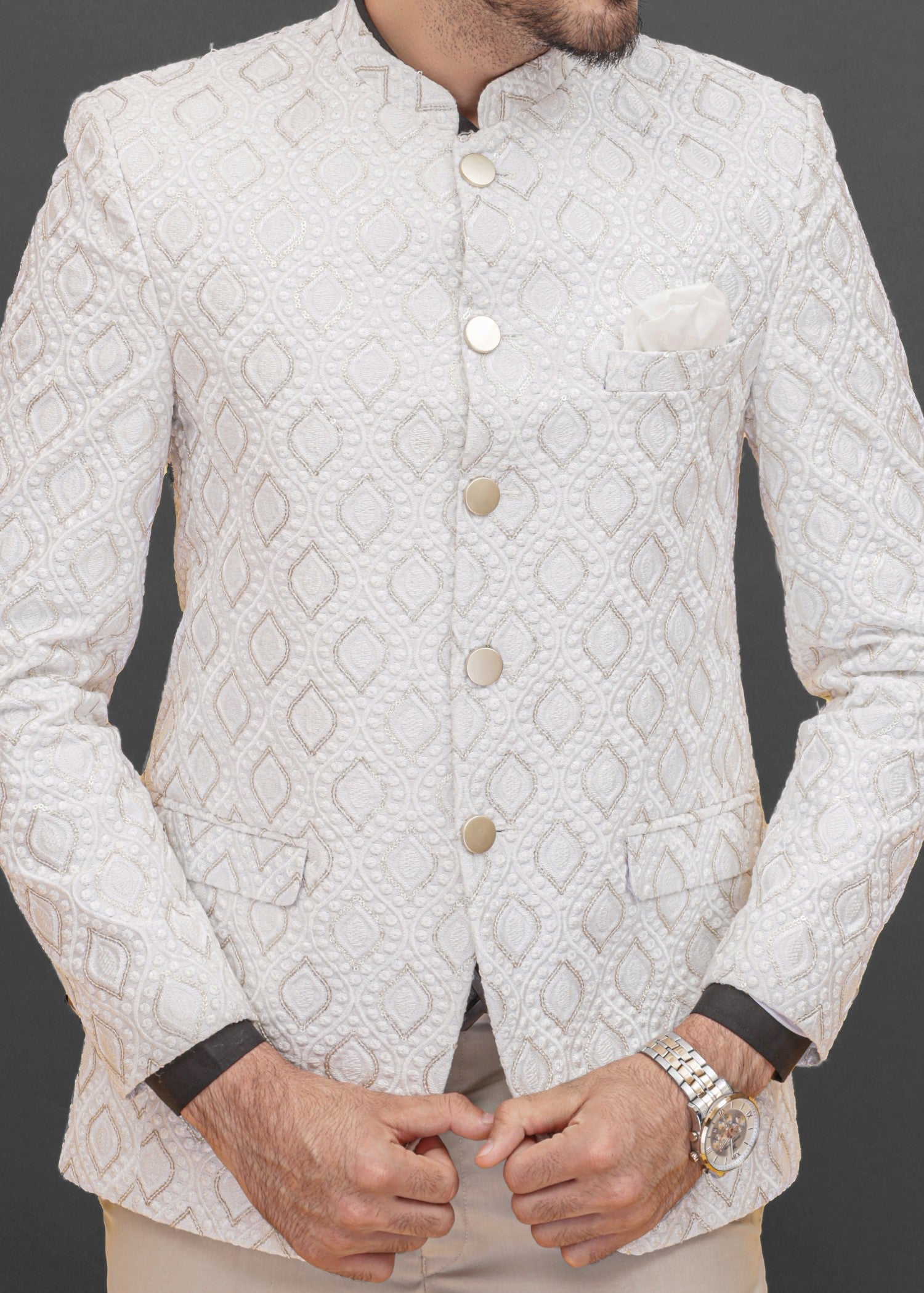 jamawar Prince Coat in White