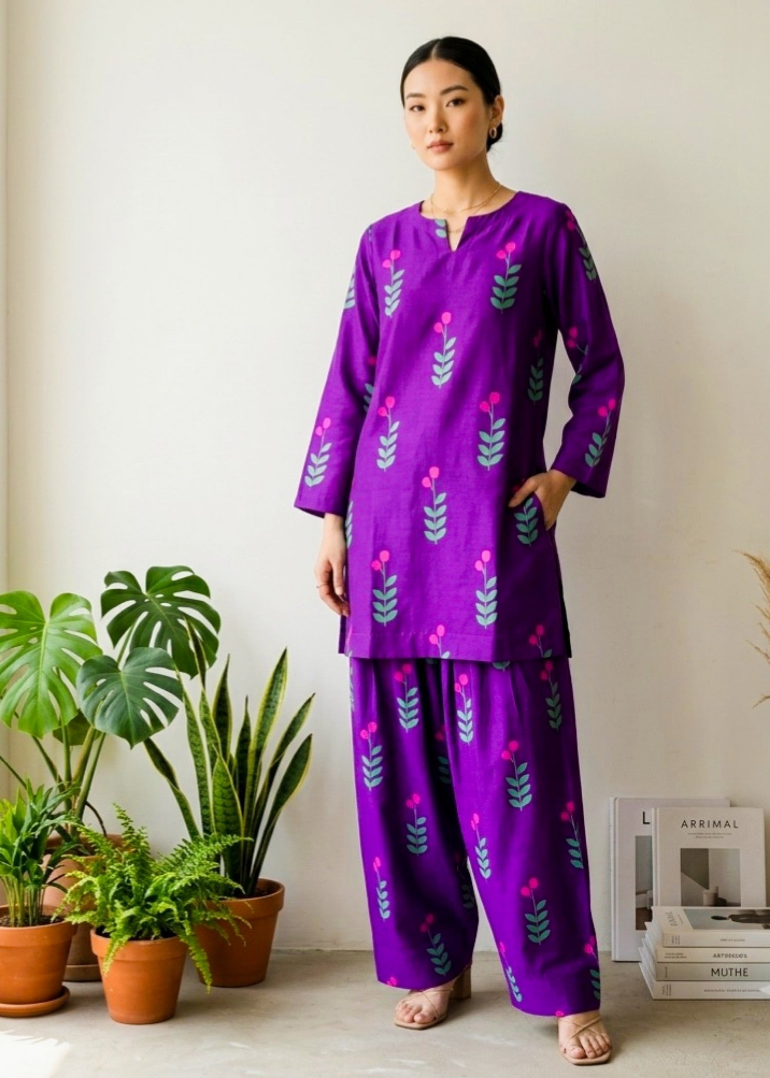 arabic lawn Co Ord Sets in Purple